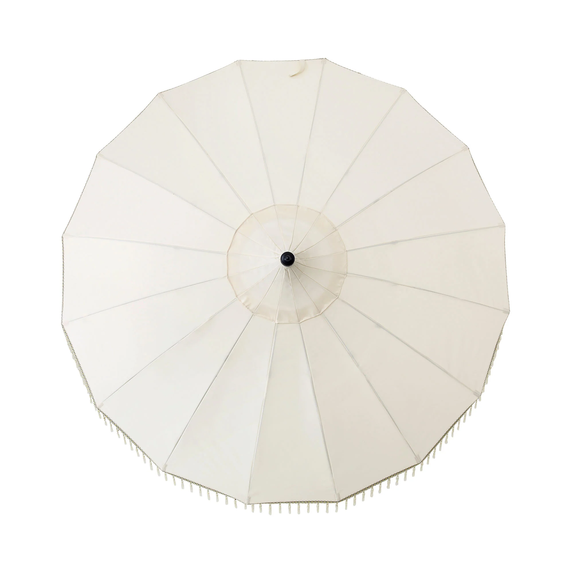 Hacienda 2.4M Beige Beaded Carousel Garden Parasol with Fringe Tassels and Aluminium Tilt - Image 5