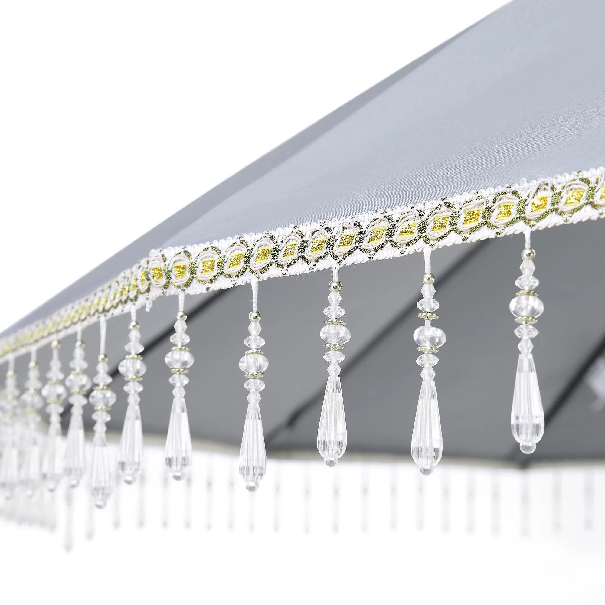 Hacienda 2.4M Light Grey Beaded Carousel Garden Parasol with Fringe Tassels and Aluminium Tilt - Image 8