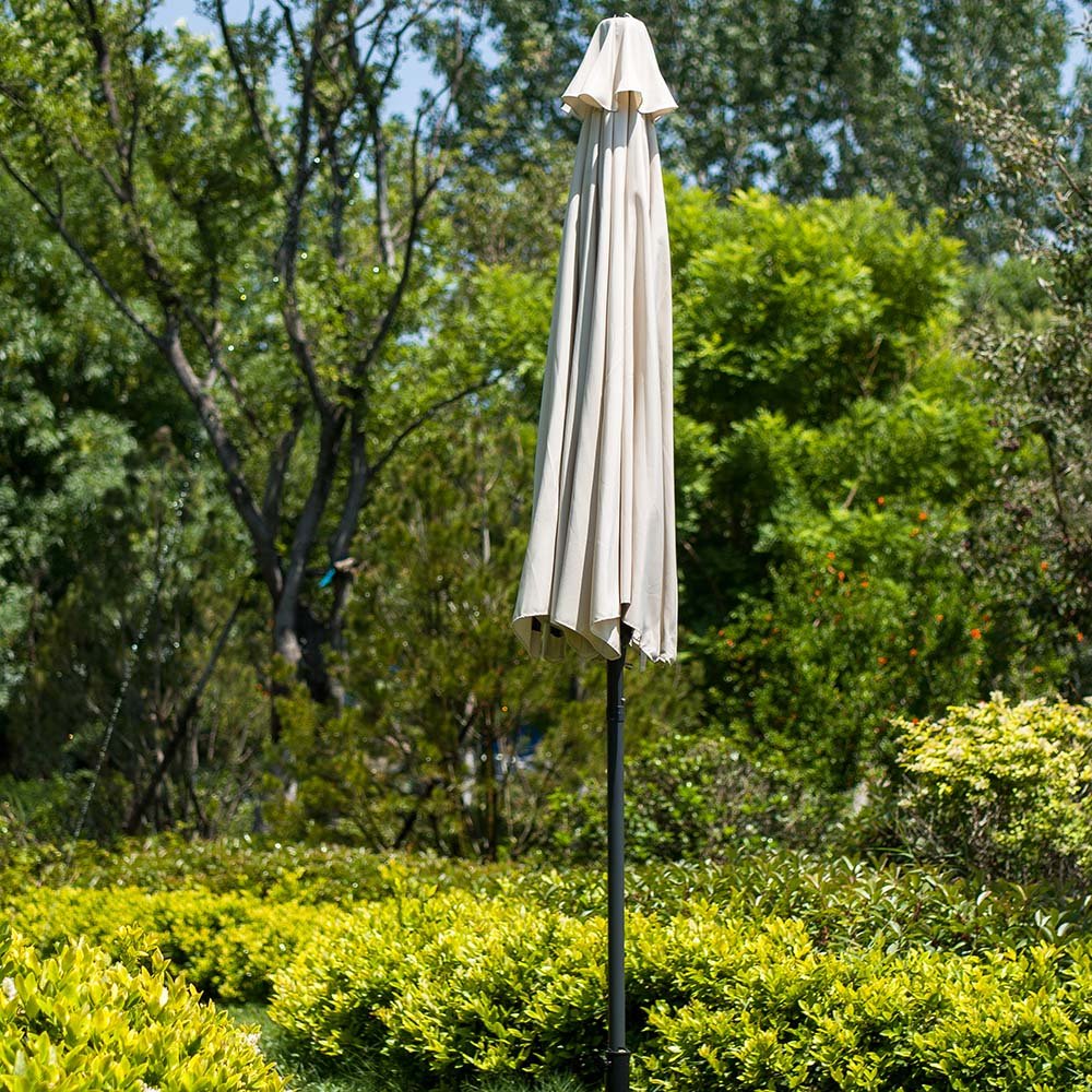 3M LED Light Aluminium Frame Garden Parasol with Tilt Crank, Beige - Image 5