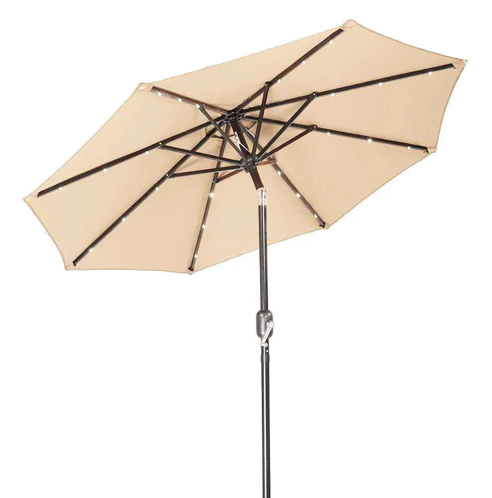 3M LED Light Aluminium Frame Garden Parasol with Tilt Crank, Beige - Image 8
