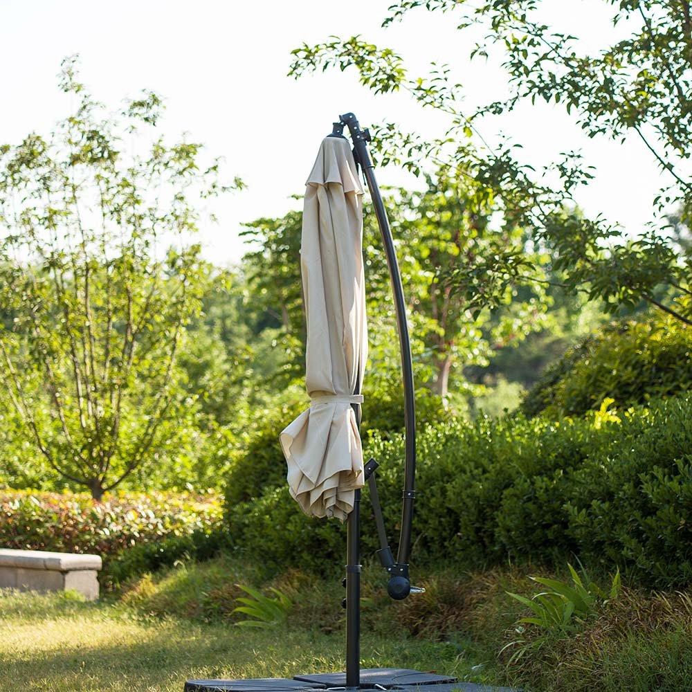 3M LED Light Cantilever Garden Leanover Parasol, Beige - Image 5