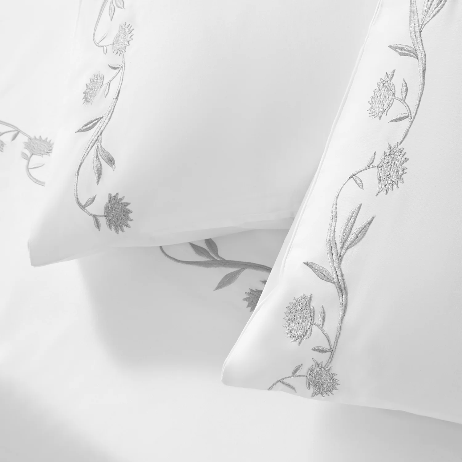 Adeline Moonshine Grey Floral Embroidered 600 Thread Count Cotton Sateen Duvet Set - Image 4