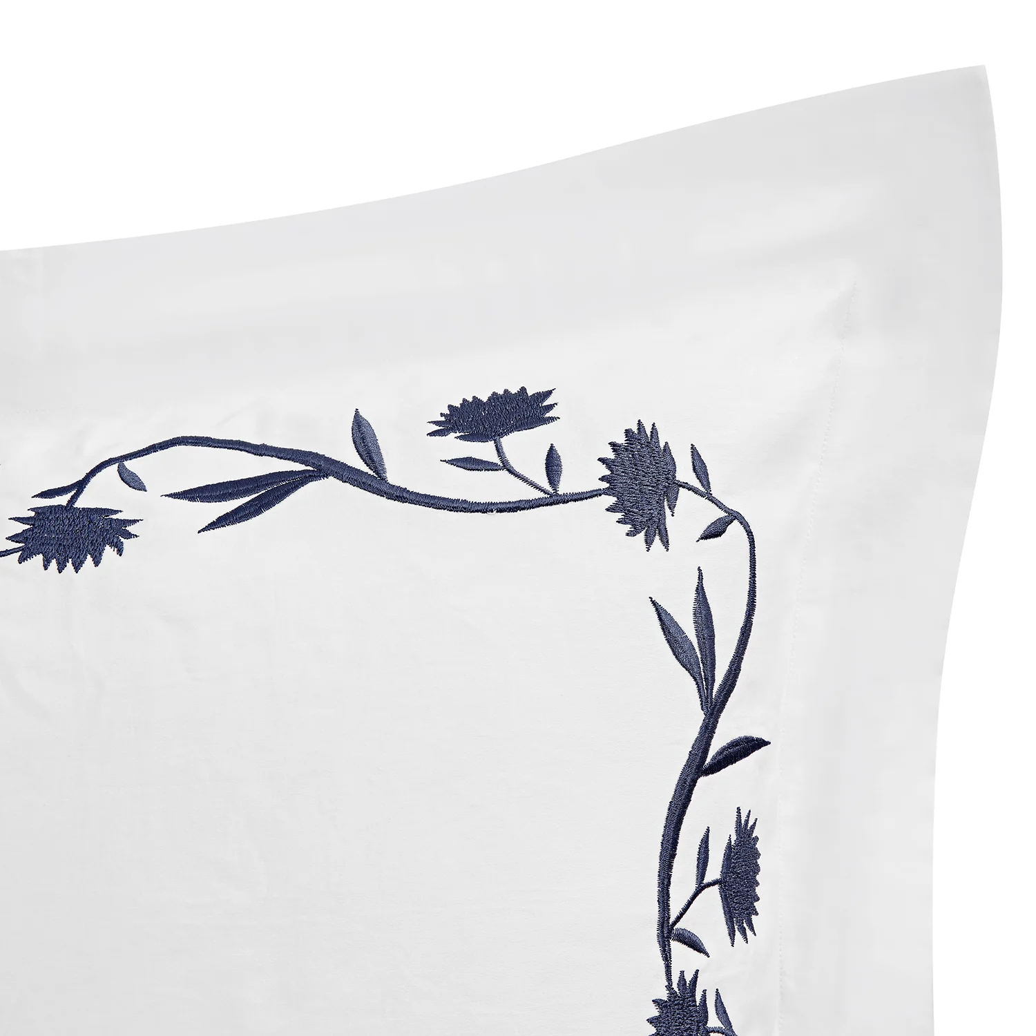 Adeline Midnight Blue Floral Embroidered 600 Thread Count Cotton Sateen Continental Square Pillowcases - Pair - Image 3