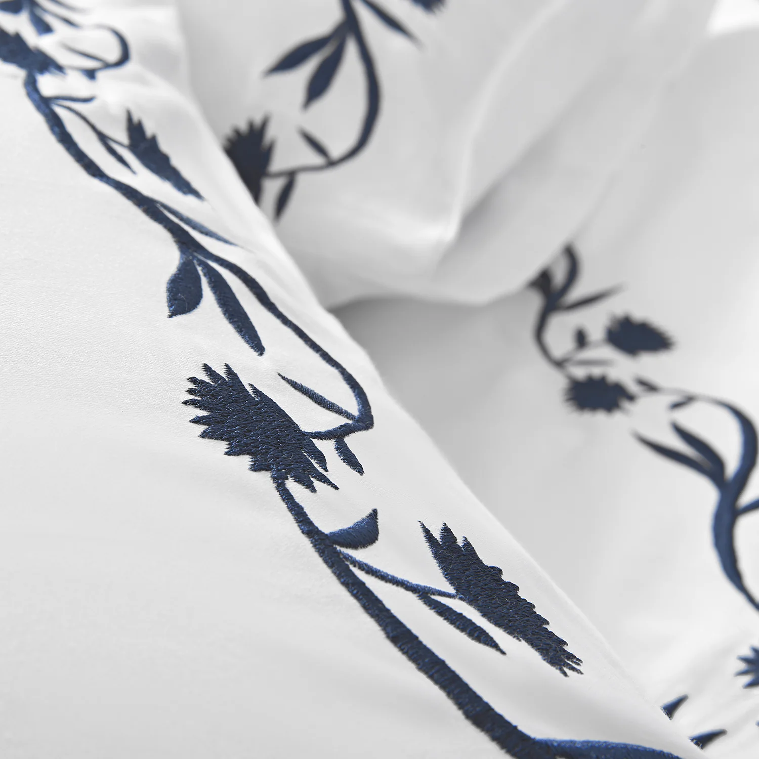 Adeline Midnight Blue Floral Embroidered 600 Thread Count Cotton Sateen Duvet Set - Image 11