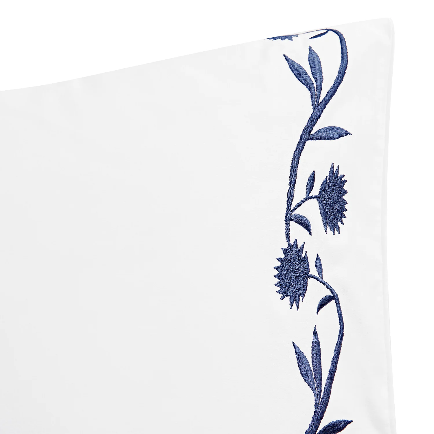 Adeline Midnight Blue Floral Embroidered 600 Thread Count Cotton Sateen Regular Pillowcases - Pair - Image 3