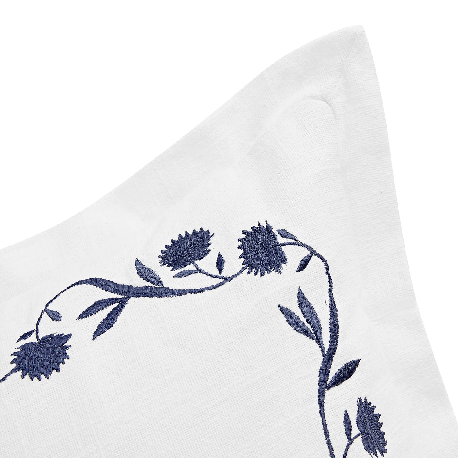 Adeline Midnight Blue Floral Embroidered Cotton Cushion - Image 3
