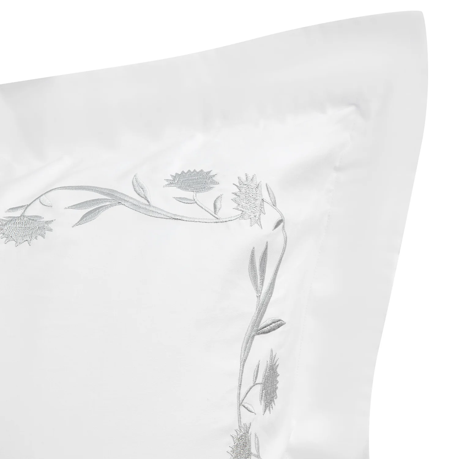 Adeline Moonshine Grey Floral Embroidered 600 Thread Count Cotton Sateen King Size Oxford Pillowcases - Pair - Image 3