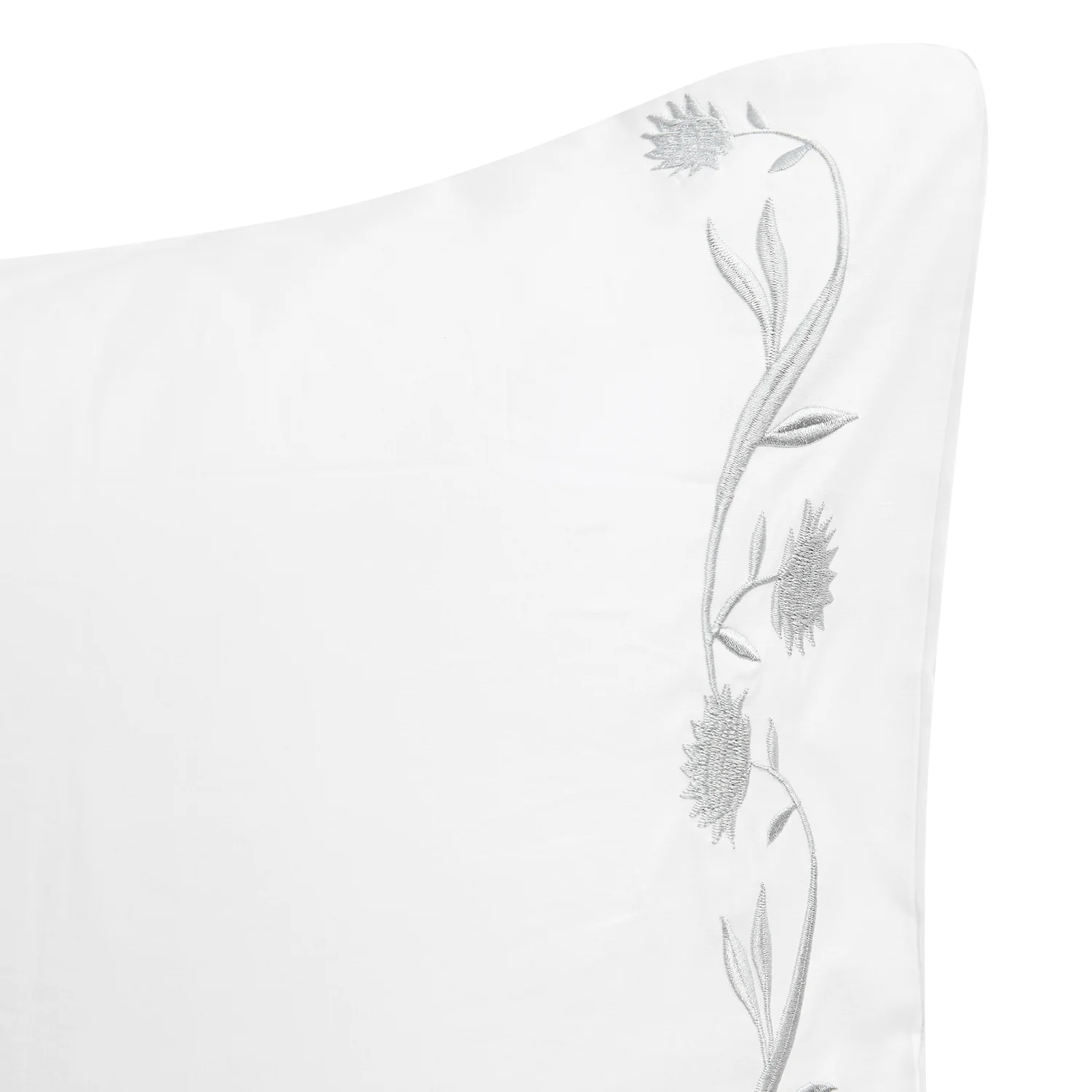 Adeline Moonshine Grey Floral Embroidered 600 Thread Count Cotton Sateen Regular Pillowcases - Pair - Image 4