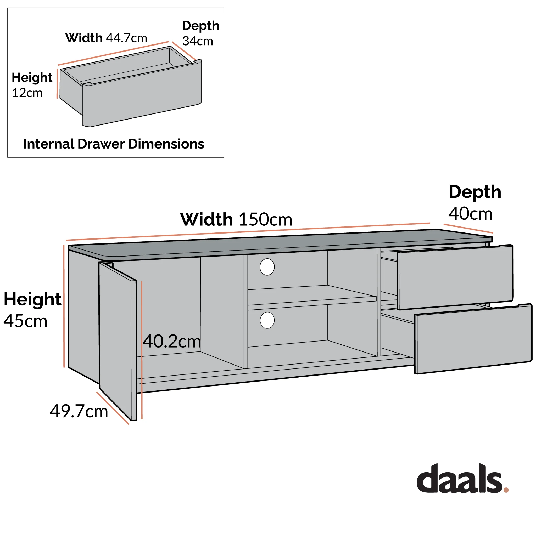 Agnes Curved Edge 150cm Wide TV Unit, Natural - Image 7