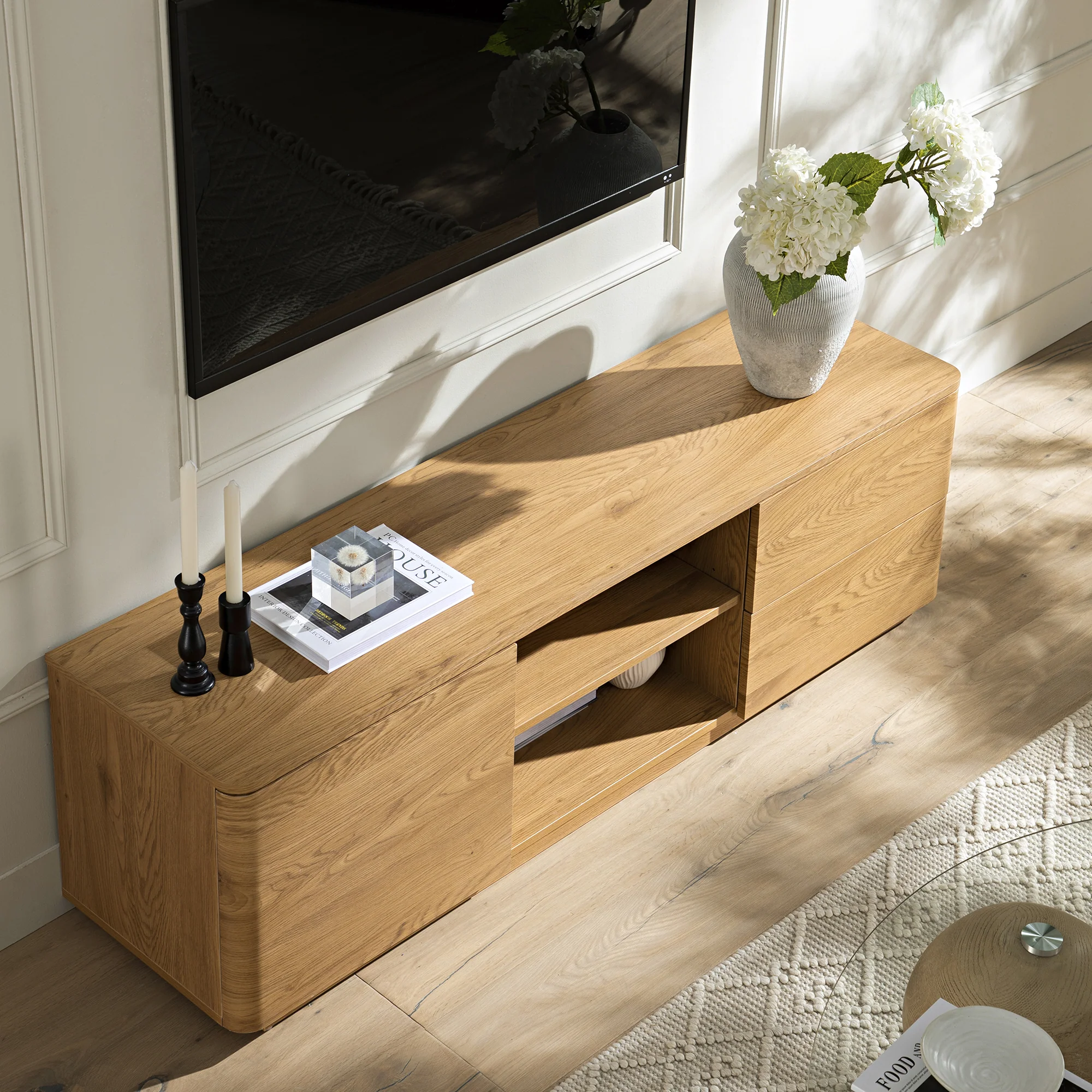 Agnes Curved Edge 150cm Wide TV Unit, Natural - Image 3