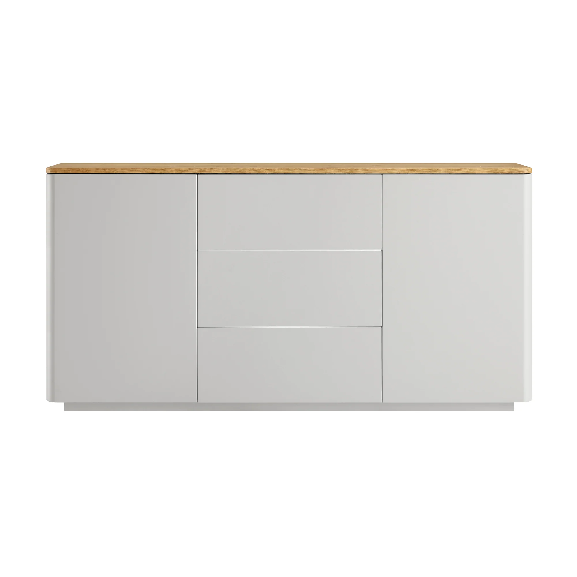 Agnes Curved Edge 2 Door 3 Drawer Wide Sideboard, Dove Grey with Oak Top - Image 5