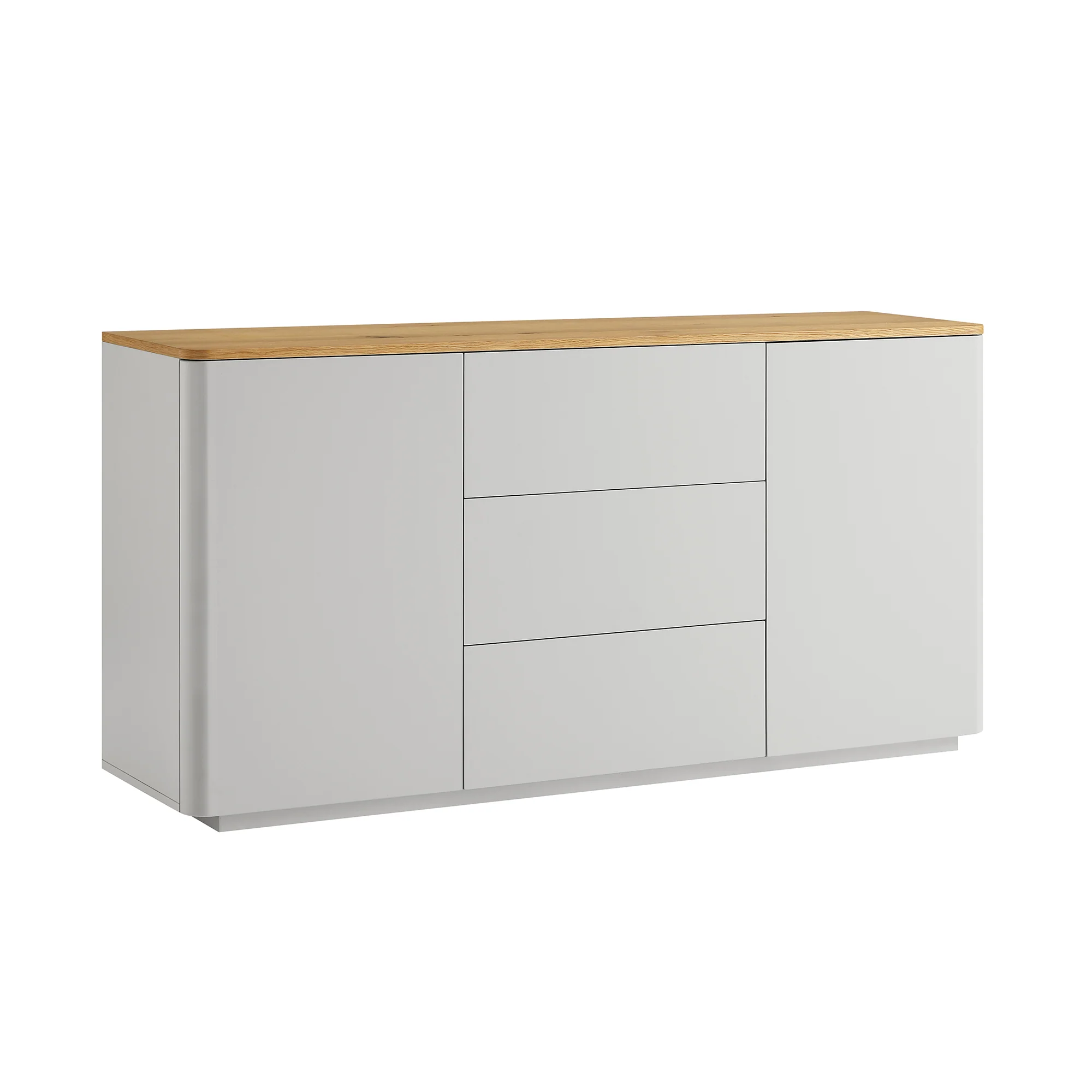 Agnes Curved Edge 2 Door 3 Drawer Wide Sideboard, Dove Grey with Oak Top - Image 6