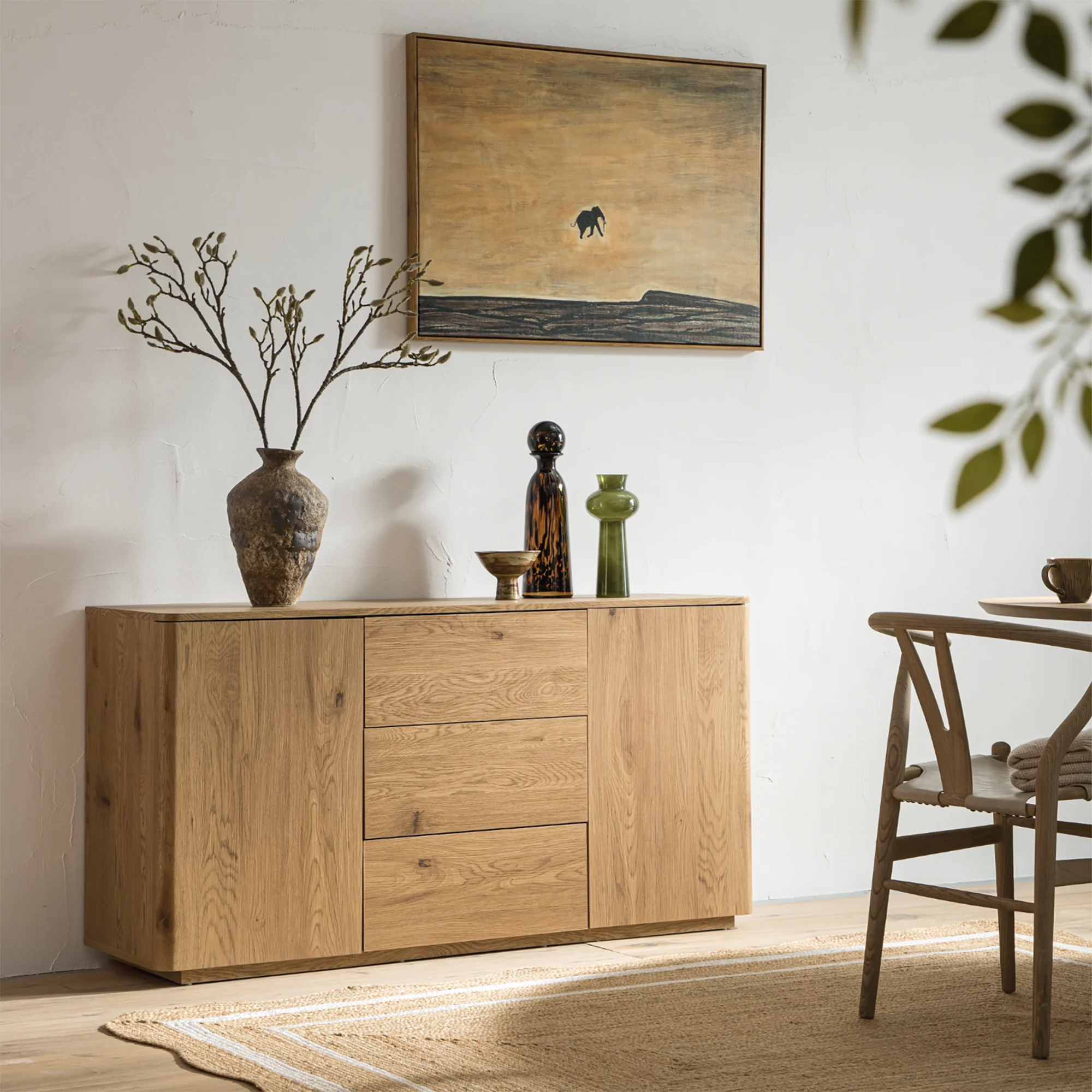 Agnes Curved Edge 2 Door 3 Drawer Wide Sideboard, Natural - Image 2