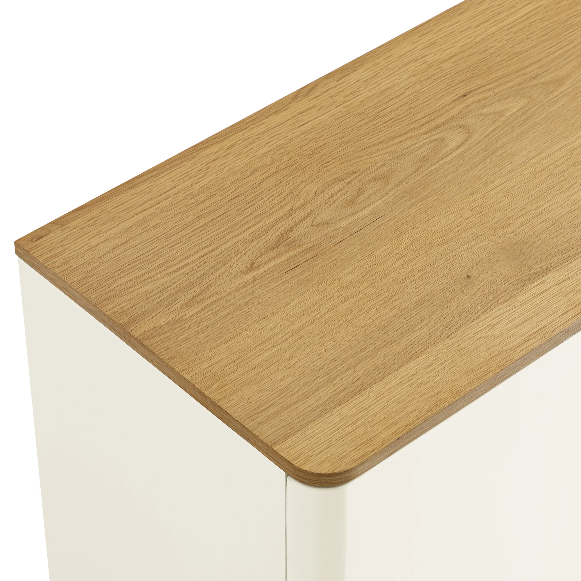 Agnes Curved Edge 2 Door 3 Drawer Wide Sideboard, Off White with Oak Top - Image 13