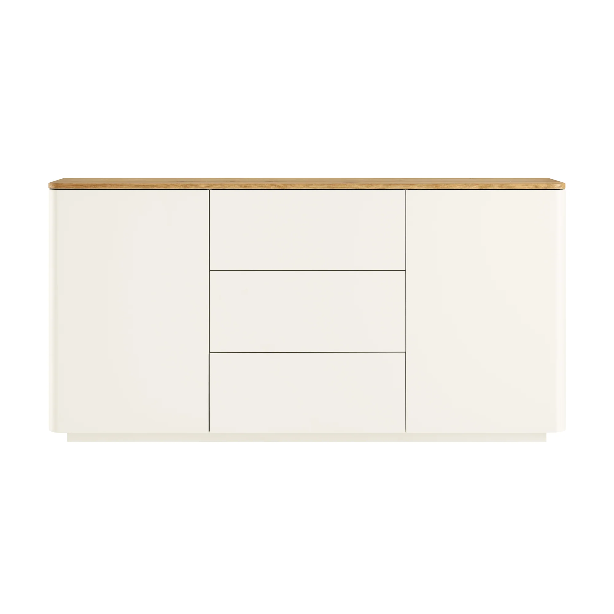 Agnes Curved Edge 2 Door 3 Drawer Wide Sideboard, Off White with Oak Top - Image 5
