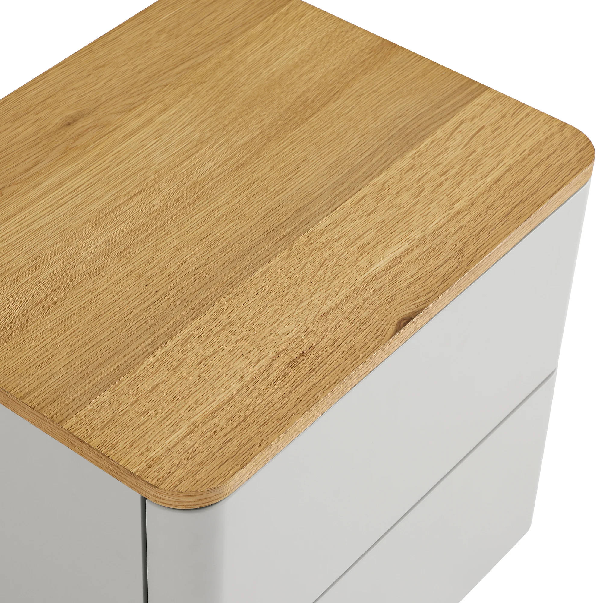 Agnes Curved Edge 2 Drawer Bedside Table, Dove Grey with Oak Top - Image 12