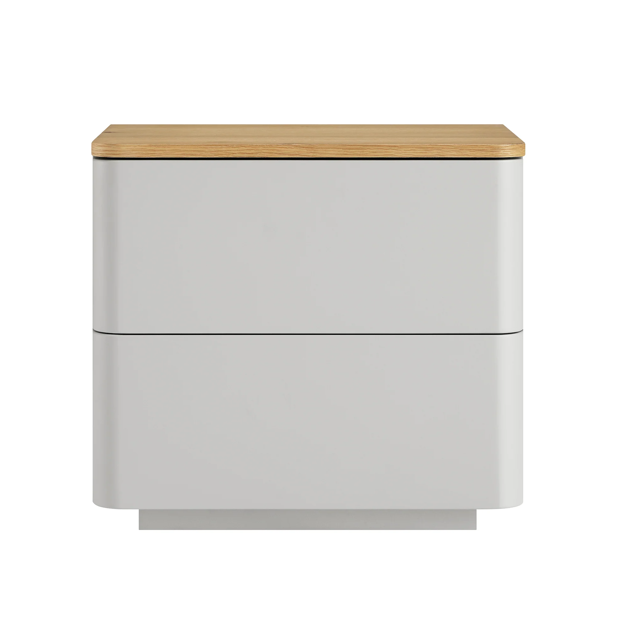 Agnes Curved Edge 2 Drawer Bedside Table, Dove Grey with Oak Top - Image 6