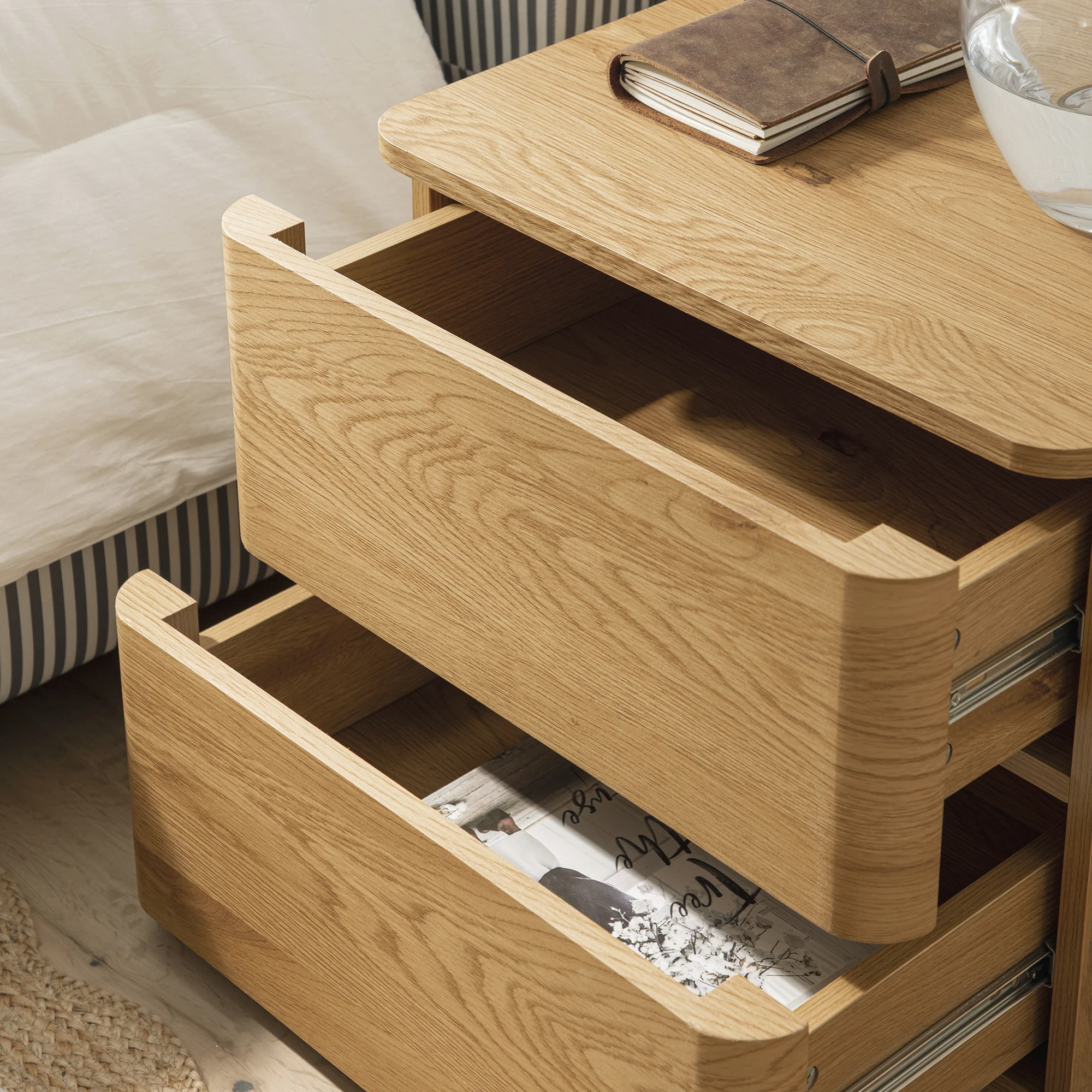 Agnes Curved Edge 2 Drawer Bedside Table, Natural - Image 4
