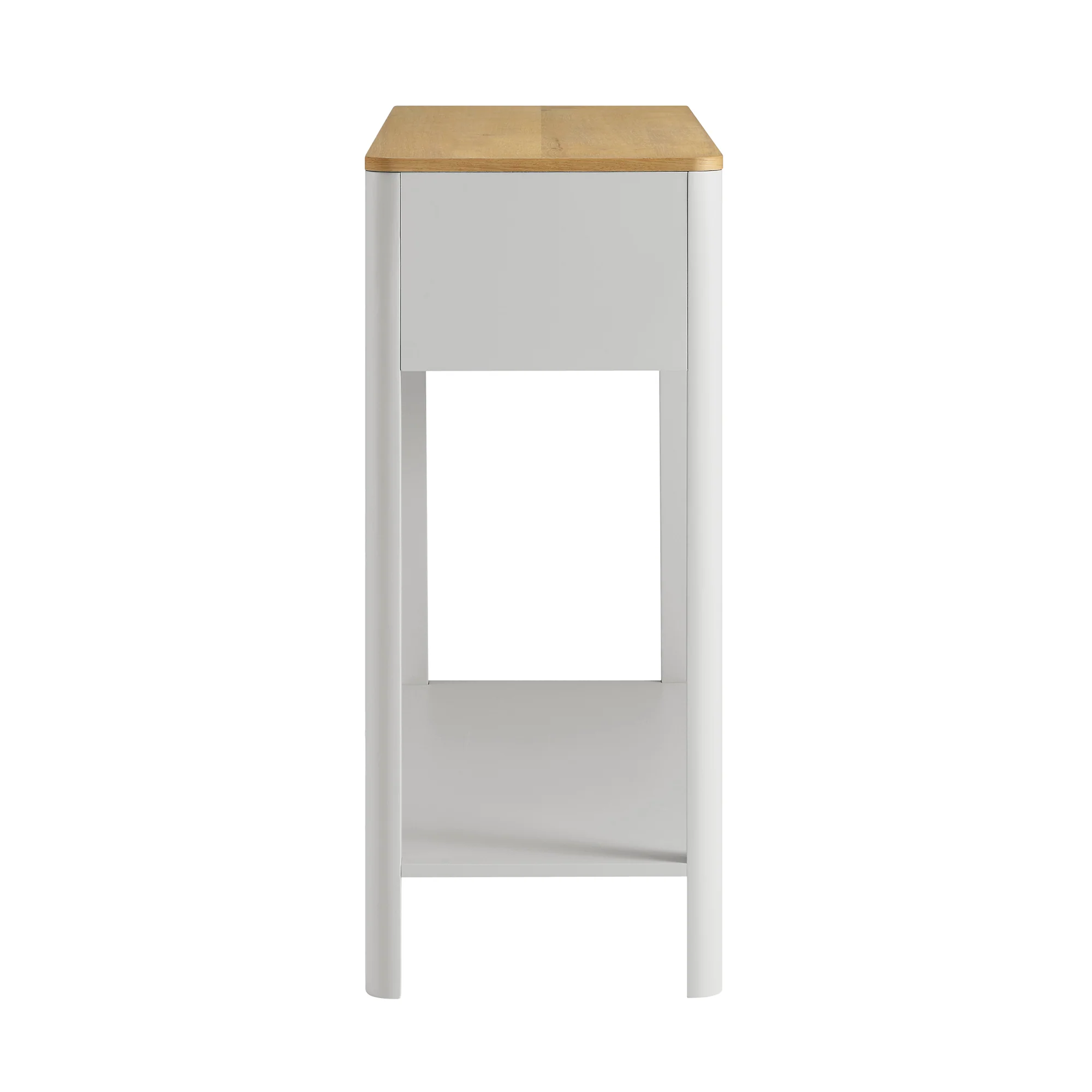 Agnes Curved Edge 2 Drawer Console Table, Dove Grey with Oak Top - Image 10