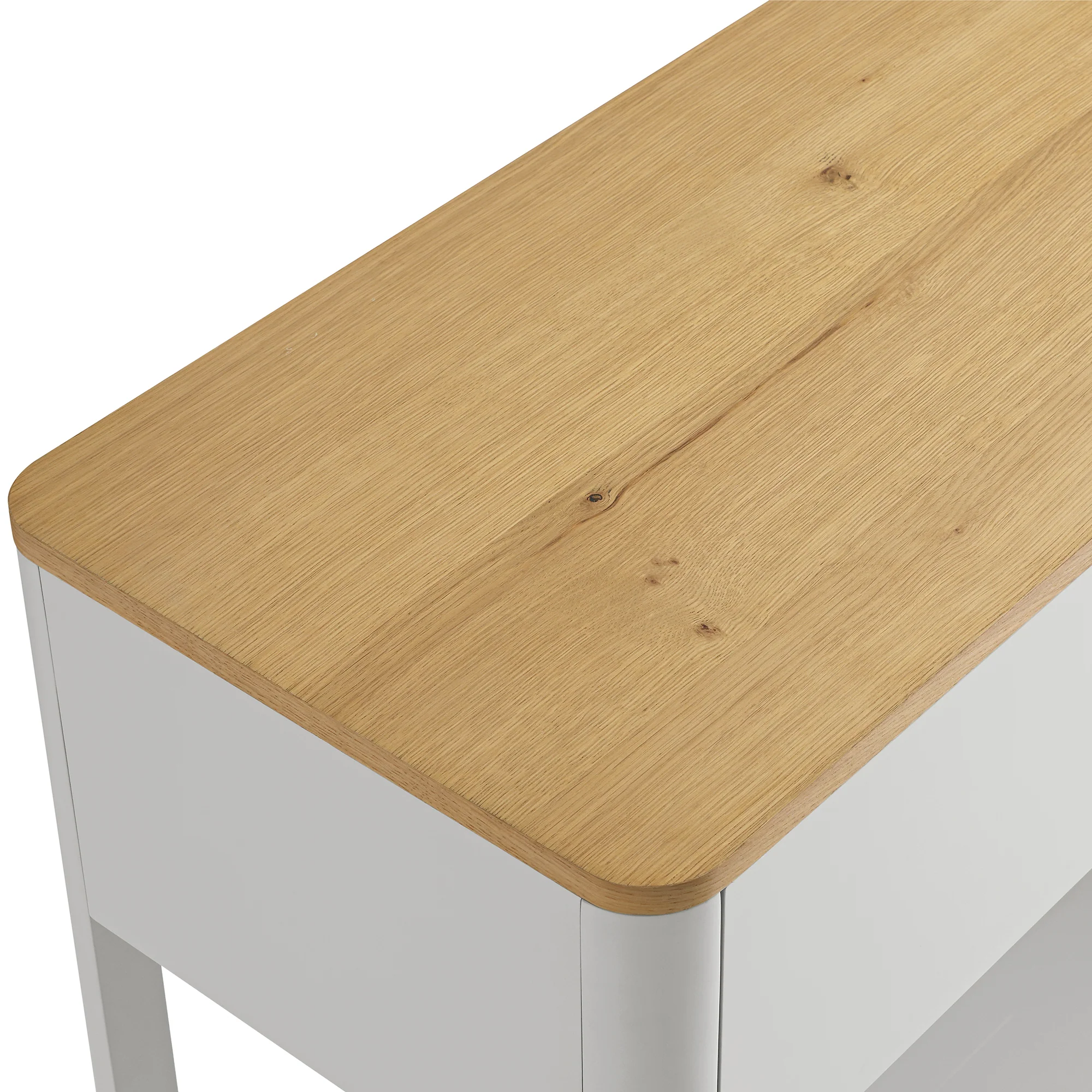 Agnes Curved Edge 2 Drawer Console Table, Dove Grey with Oak Top - Image 11
