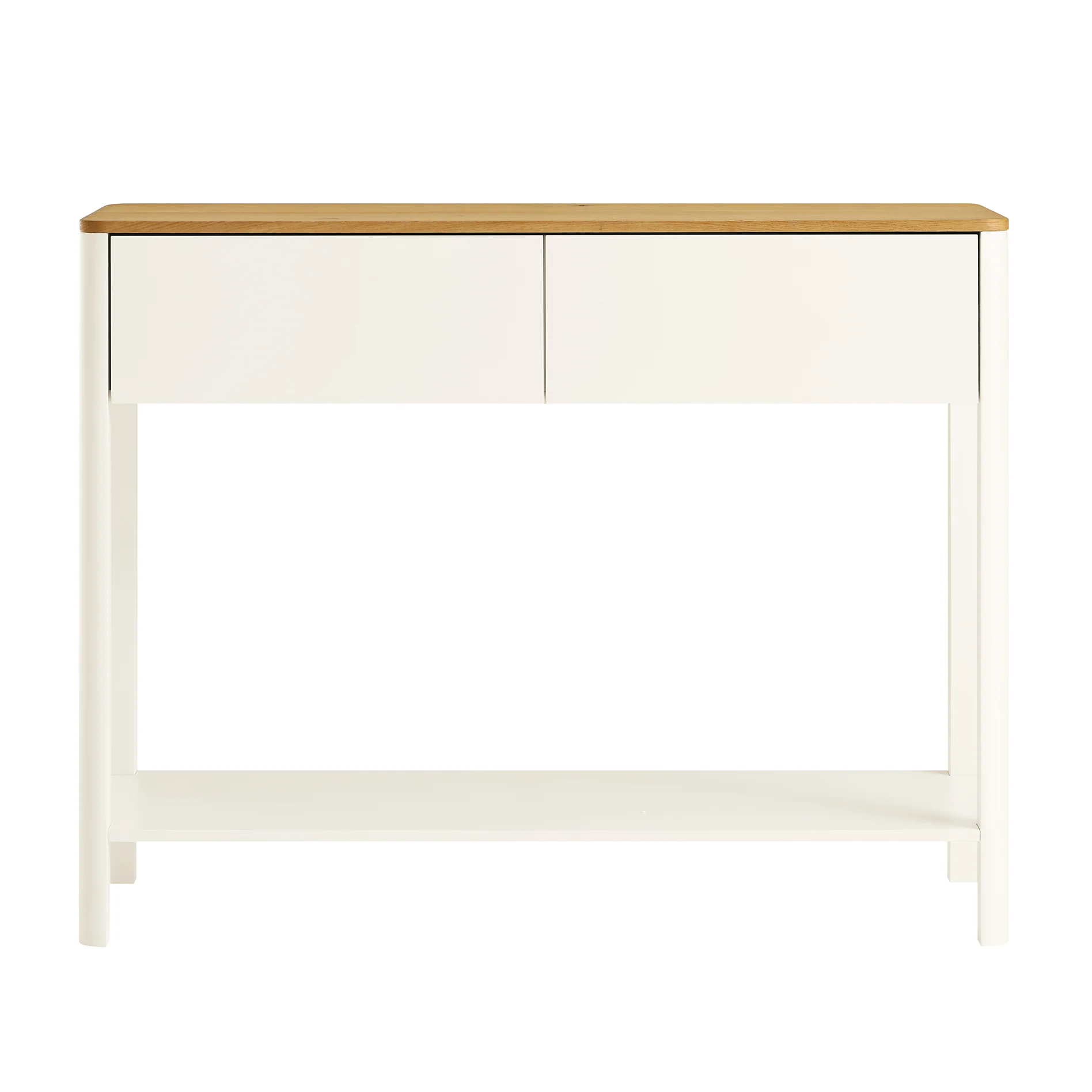 Agnes Curved Edge 2 Drawer Console Table, Off White with Oak Top - Image 5