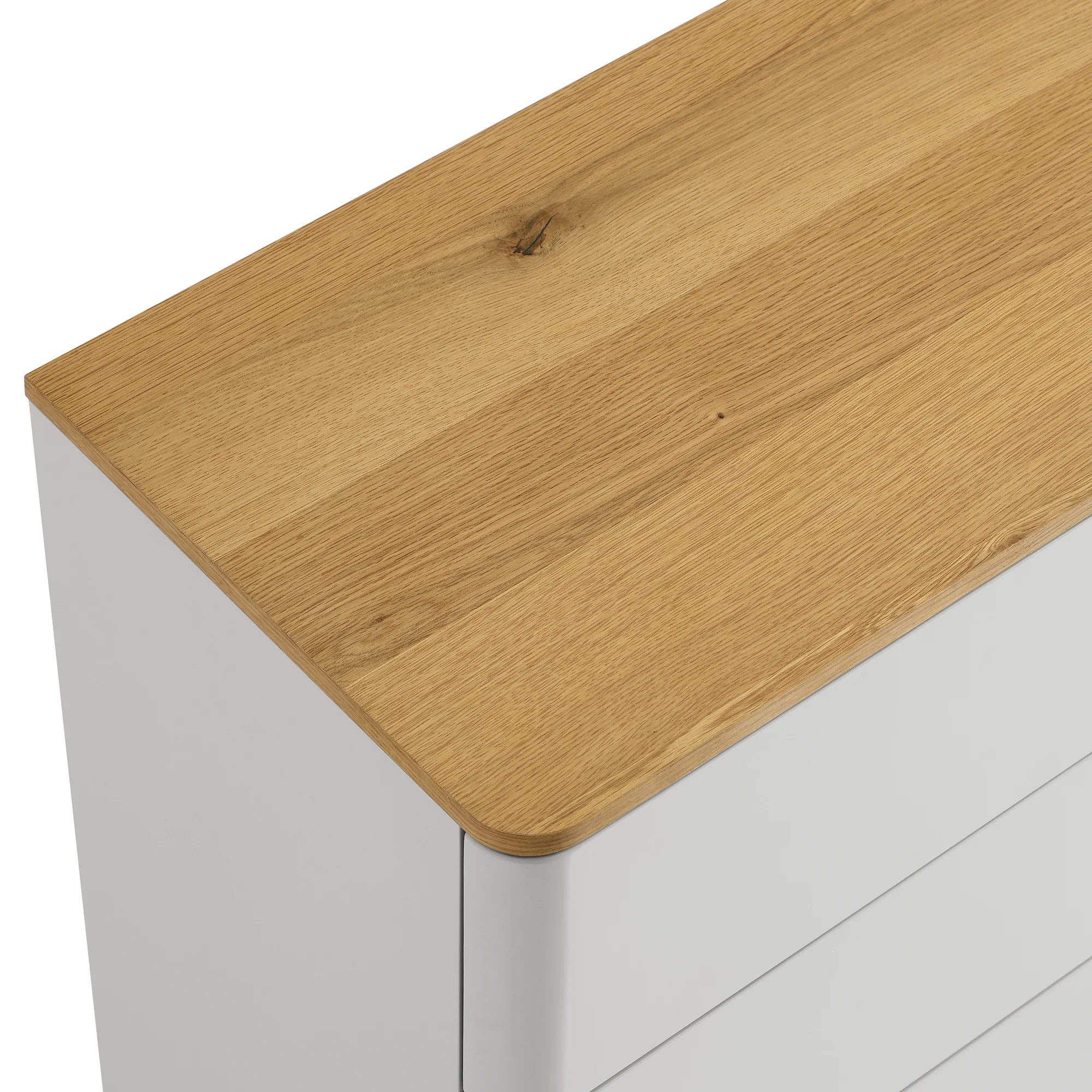 Agnes Curved Edge 2 over 3 Chest of Drawers, Dove Grey with Oak Top - Image 12