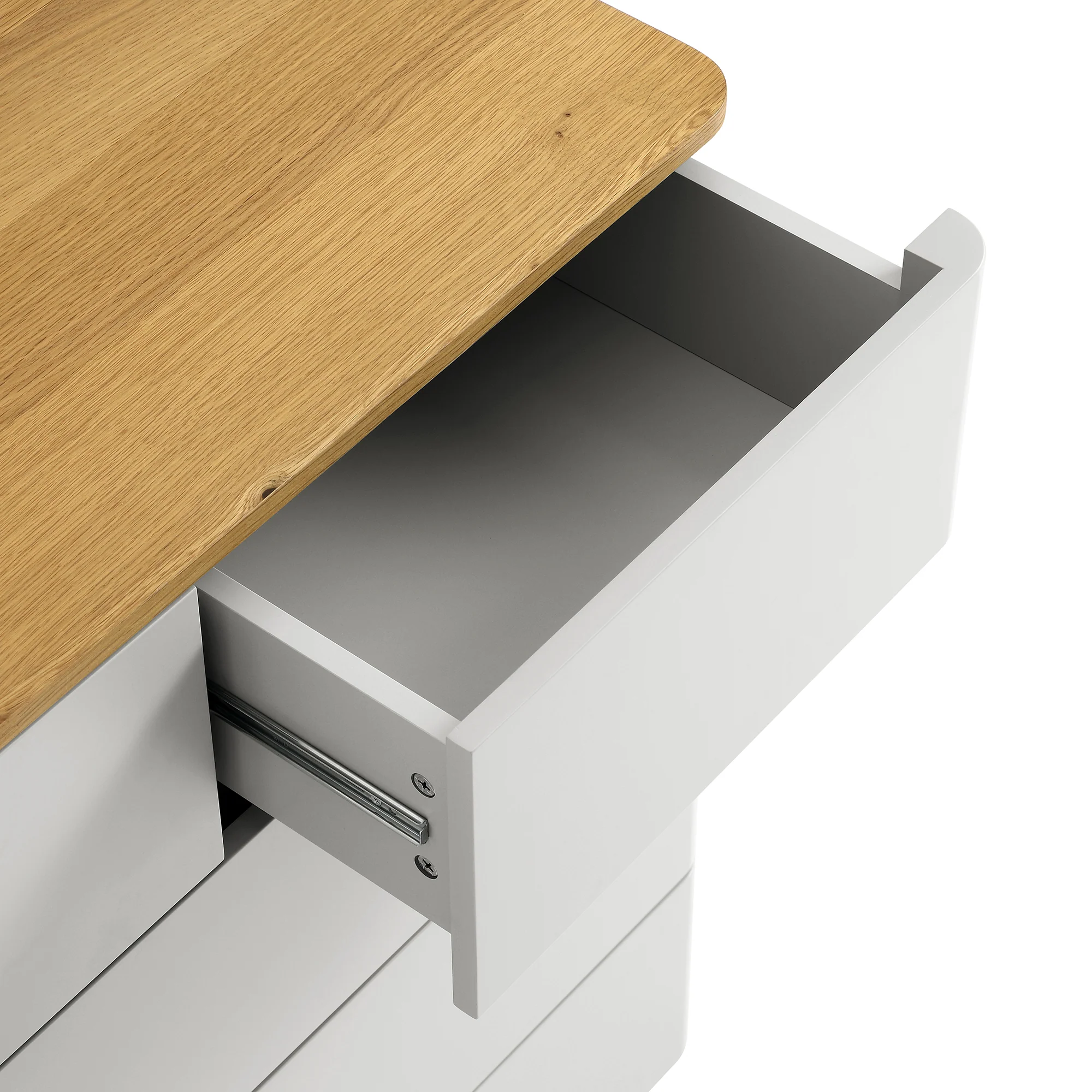 Agnes Curved Edge 2 over 3 Chest of Drawers, Dove Grey with Oak Top - Image 13