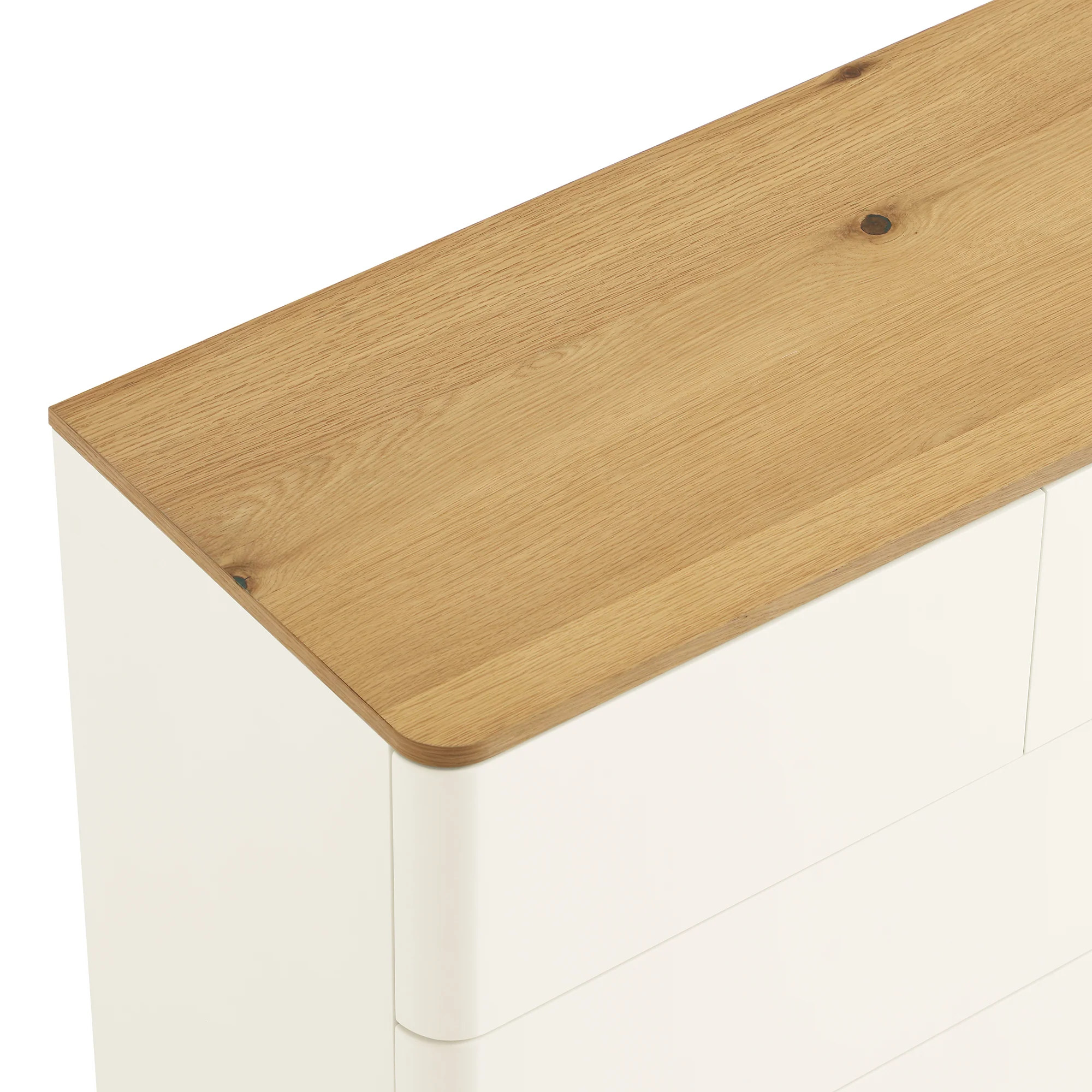 Agnes Curved Edge 2 over 3 Chest of Drawers, Off White with Oak Top - Image 11
