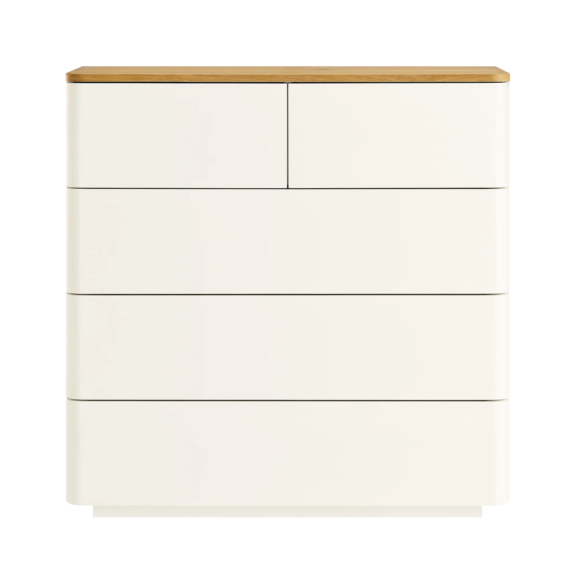 Agnes Curved Edge 2 over 3 Chest of Drawers, Off White with Oak Top - Image 4