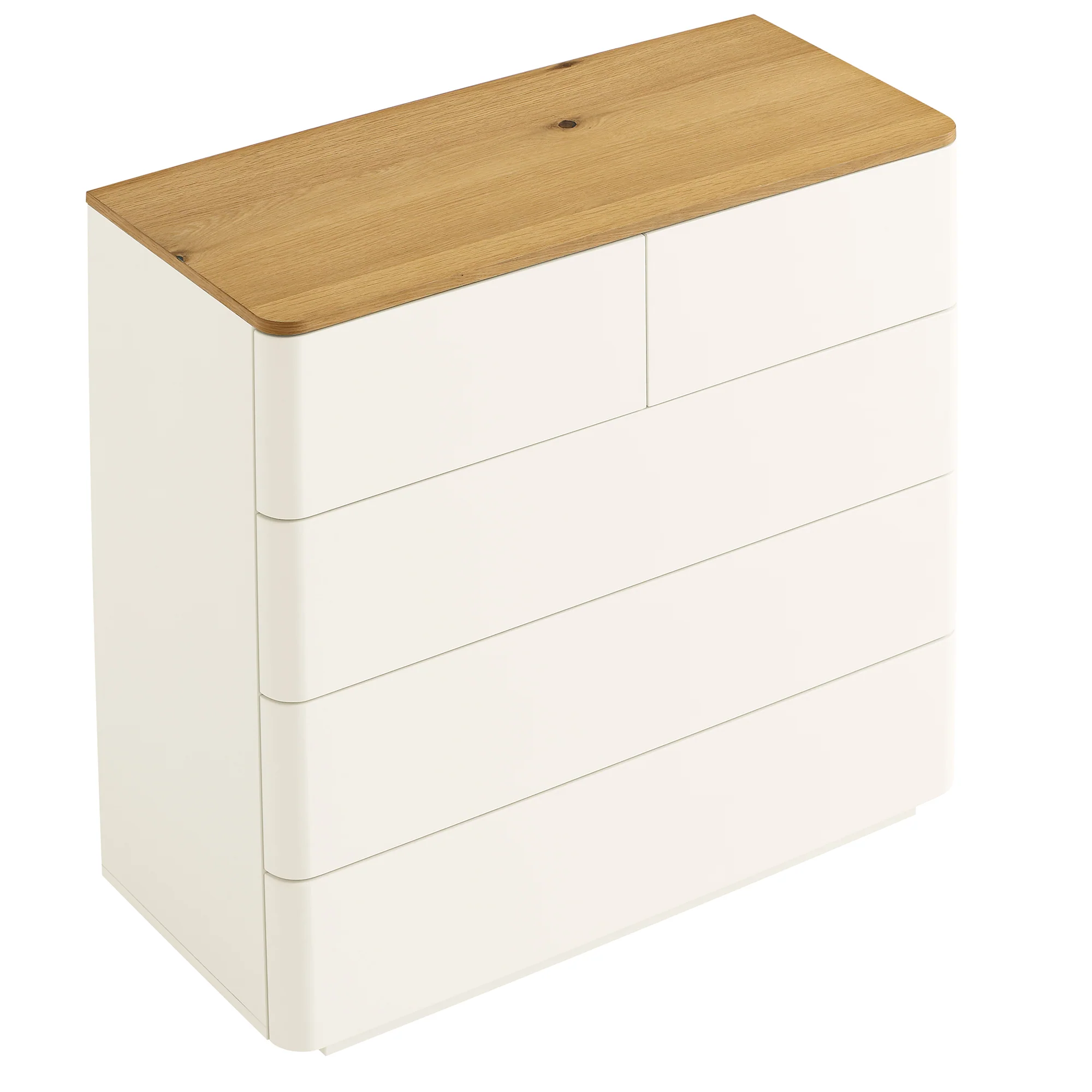 Agnes Curved Edge 2 over 3 Chest of Drawers, Off White with Oak Top - Image 8