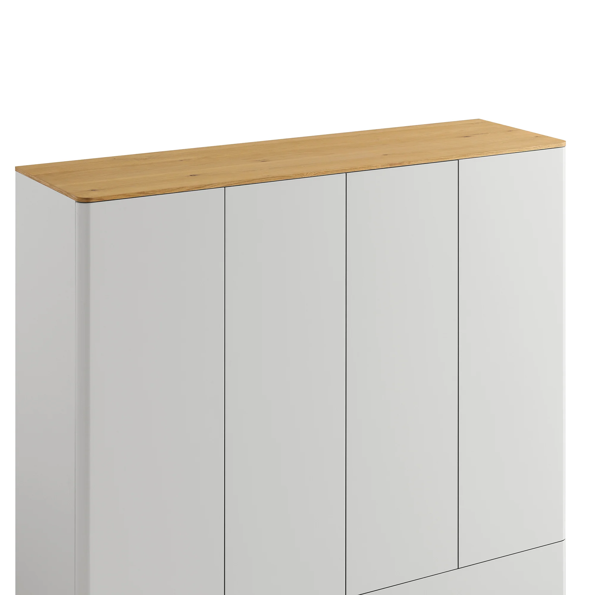 Agnes Curved Edge 4-Door Wardrobe, Dove Grey with Oak Top - Image 13