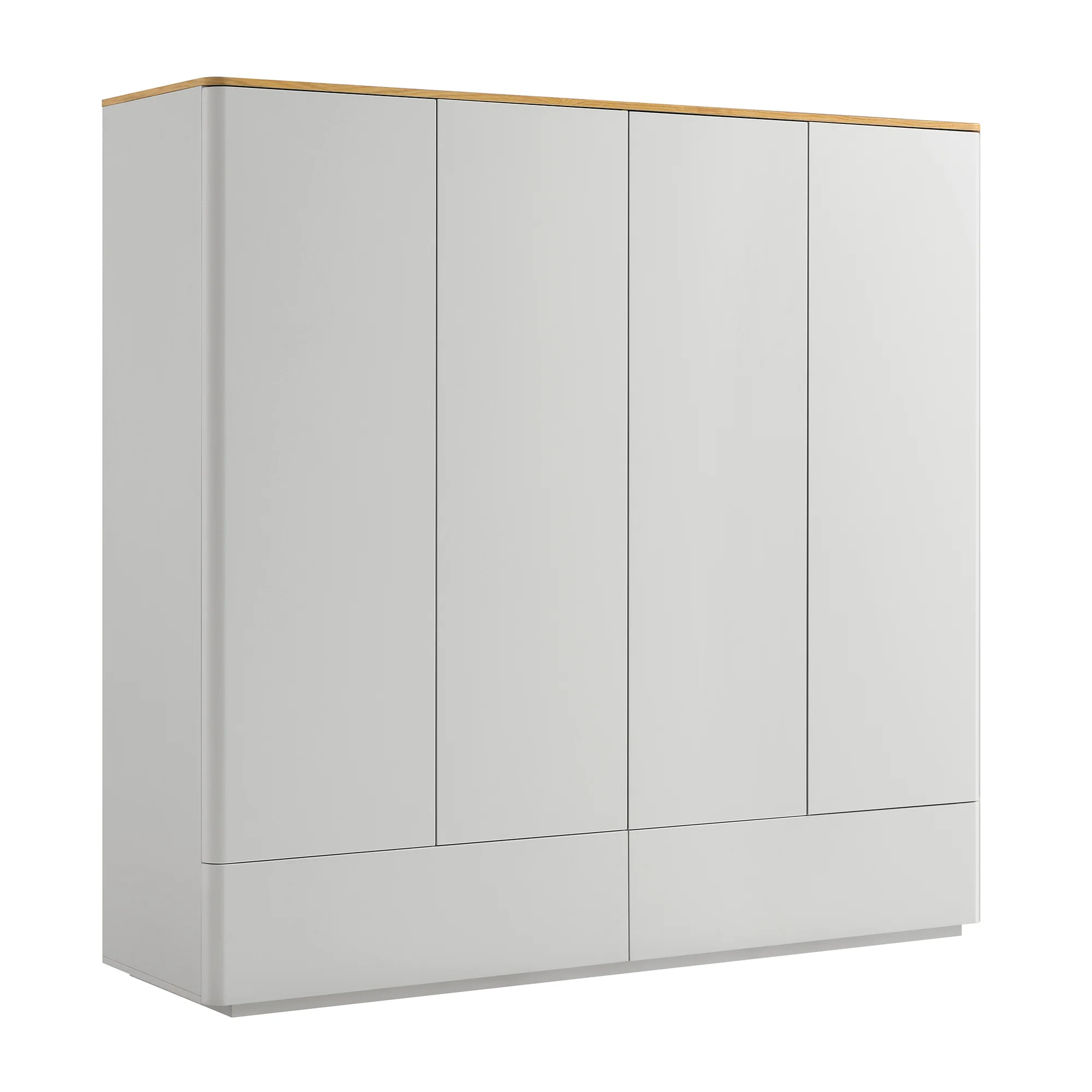 Agnes Curved Edge 4-Door Wardrobe, Dove Grey with Oak Top - Image 7
