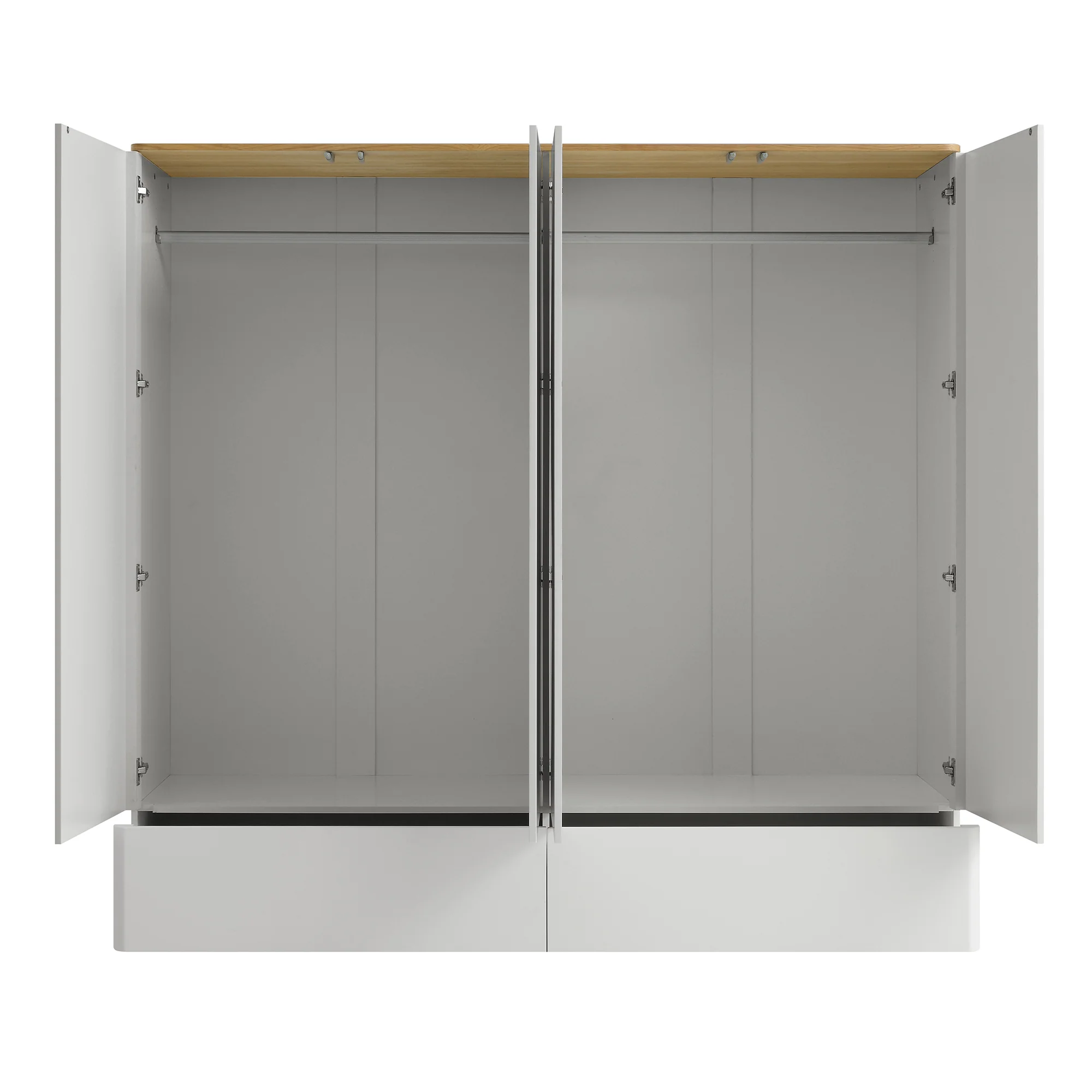 Agnes Curved Edge 4-Door Wardrobe, Dove Grey with Oak Top - Image 9