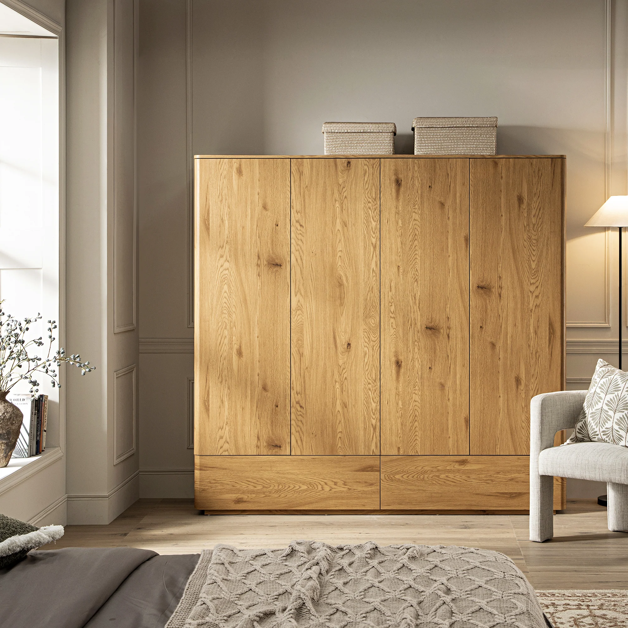 Agnes Curved Edge 4-Door Wardrobe, Natural - Image 2