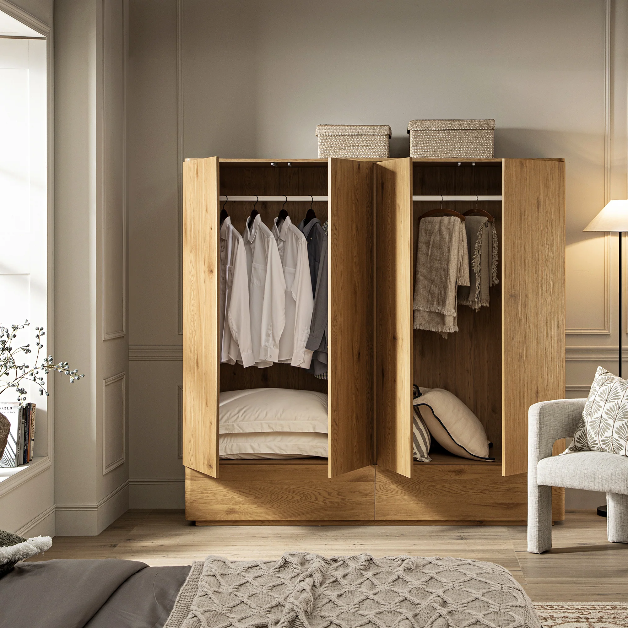 Agnes Curved Edge 4-Door Wardrobe, Natural - Image 3
