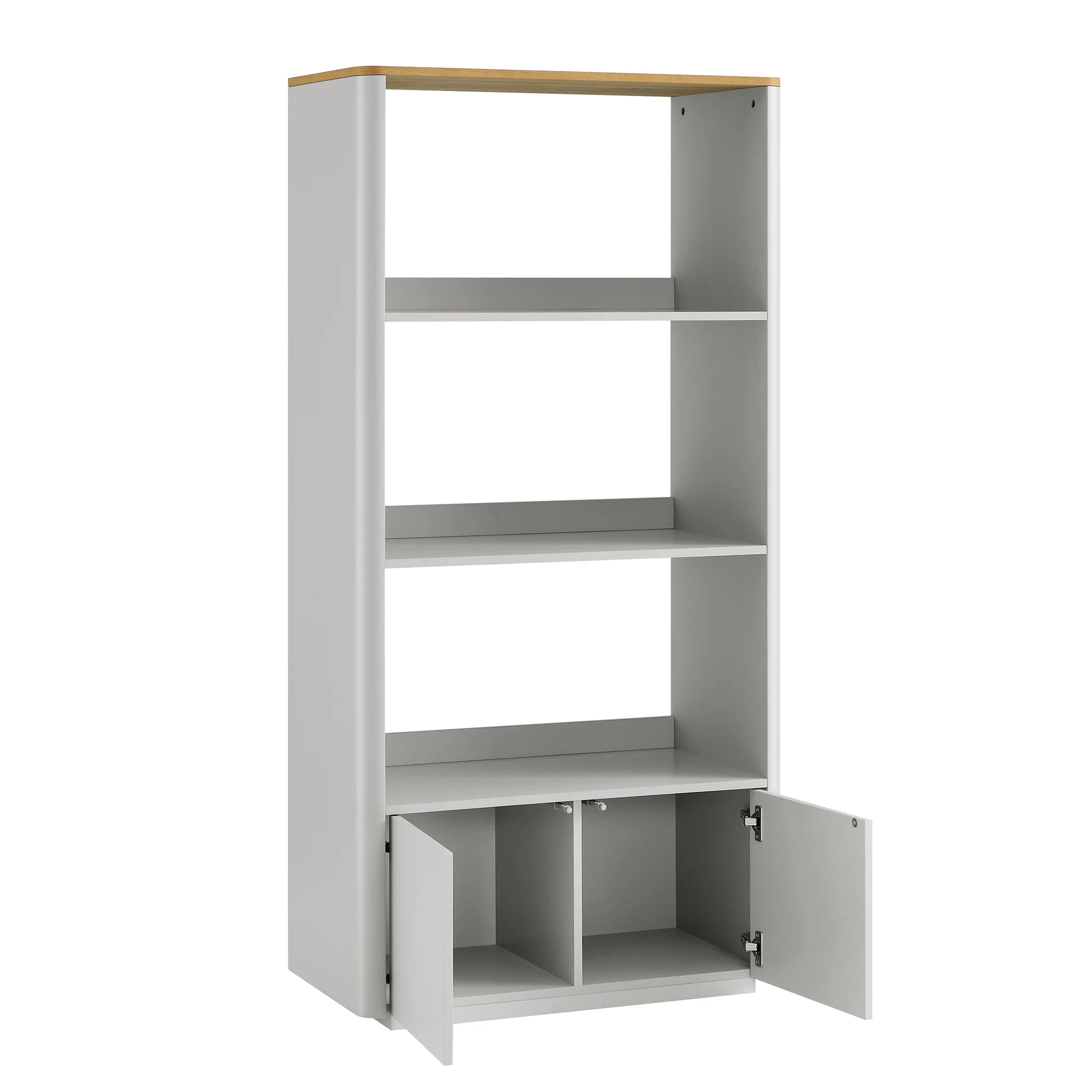 Agnes Curved Edge Bookcase, Dove Grey with Oak Top - Image 9