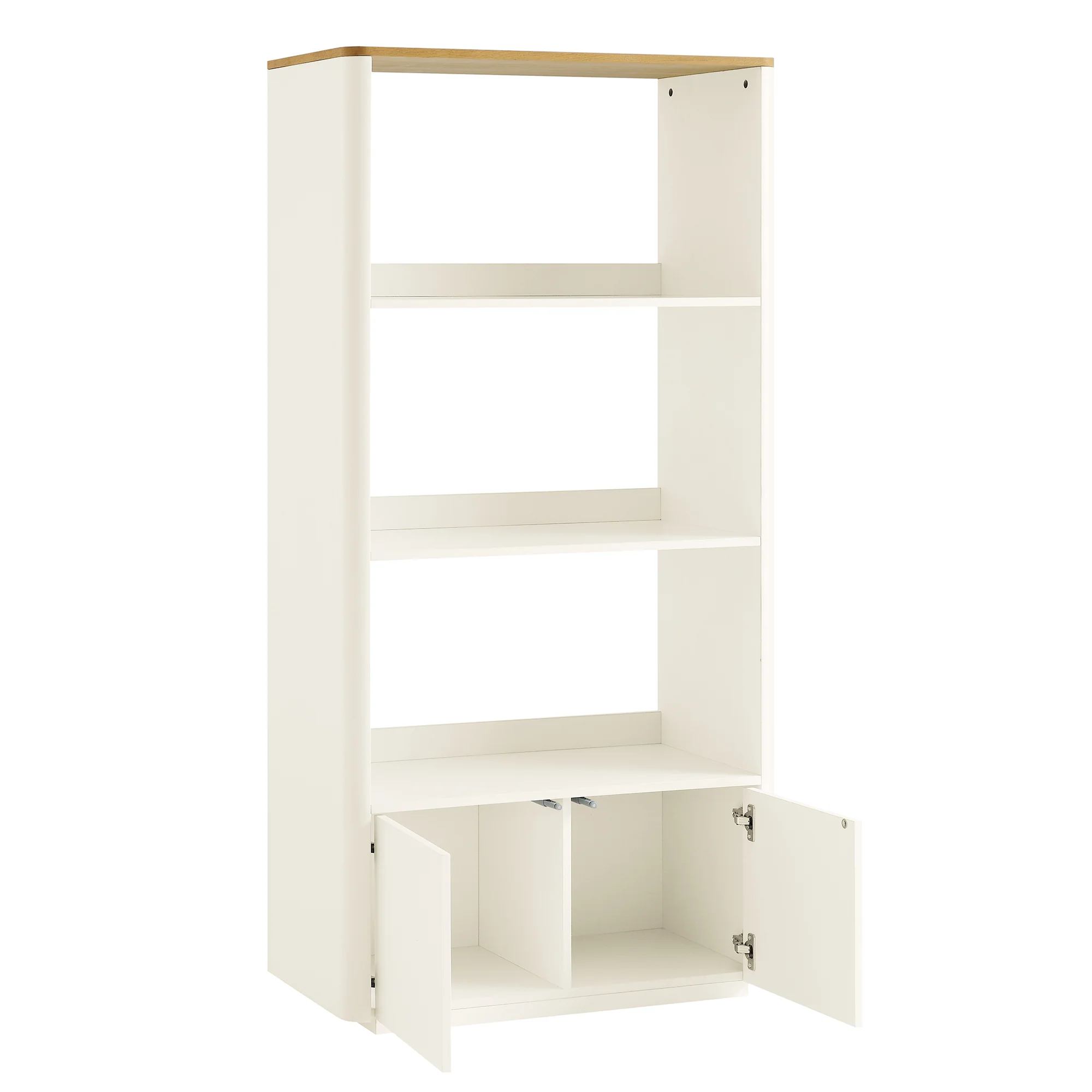 Agnes Curved Edge Bookcase, Off White with Oak Top - Image 8