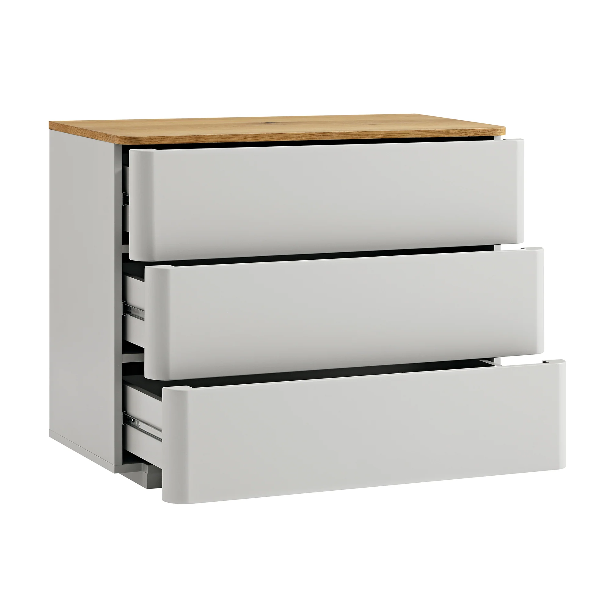 Agnes Curved Edge Chest of 3 Drawers, Dove Grey with Oak Top - Image 7