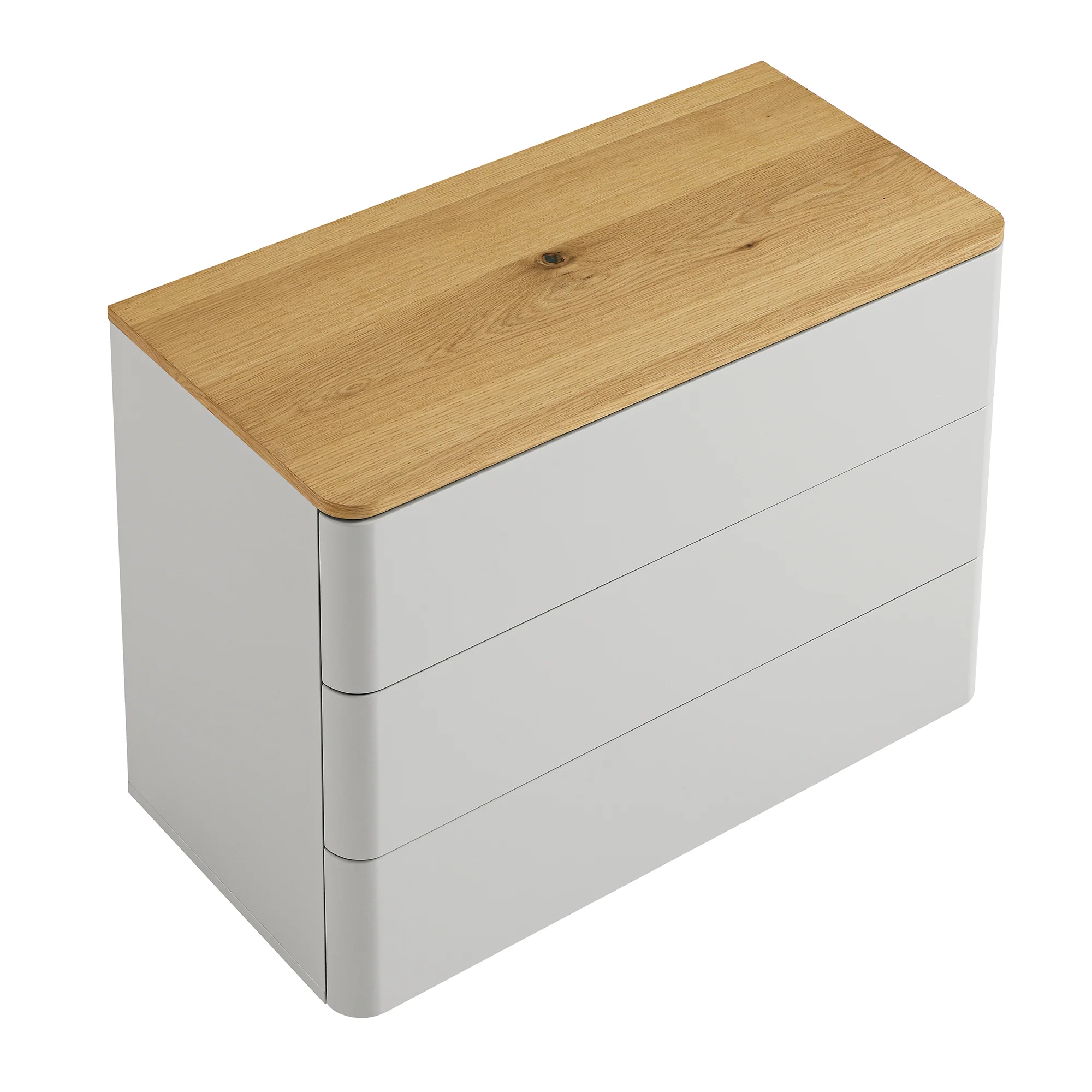 Agnes Curved Edge Chest of 3 Drawers, Dove Grey with Oak Top - Image 8