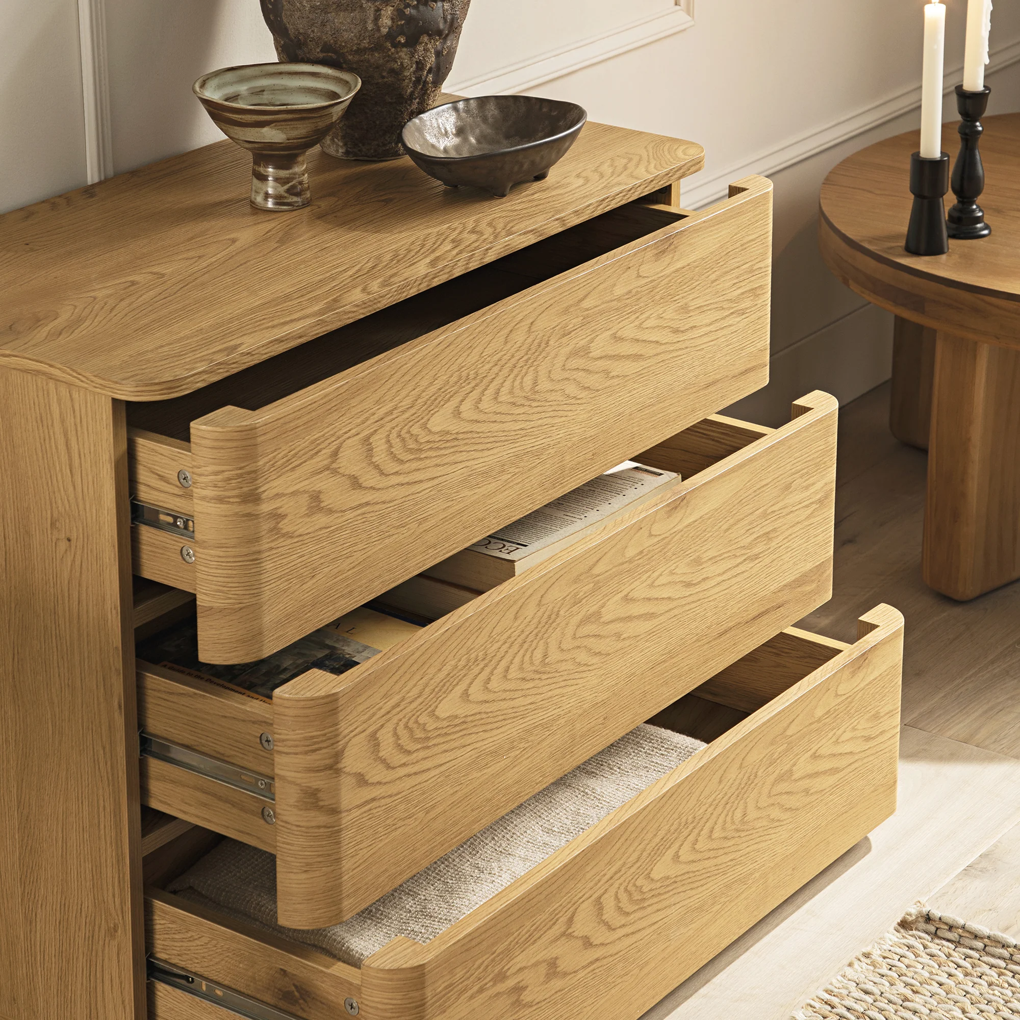 Agnes Curved Edge Chest of 3 Drawers, Natural - Image 4