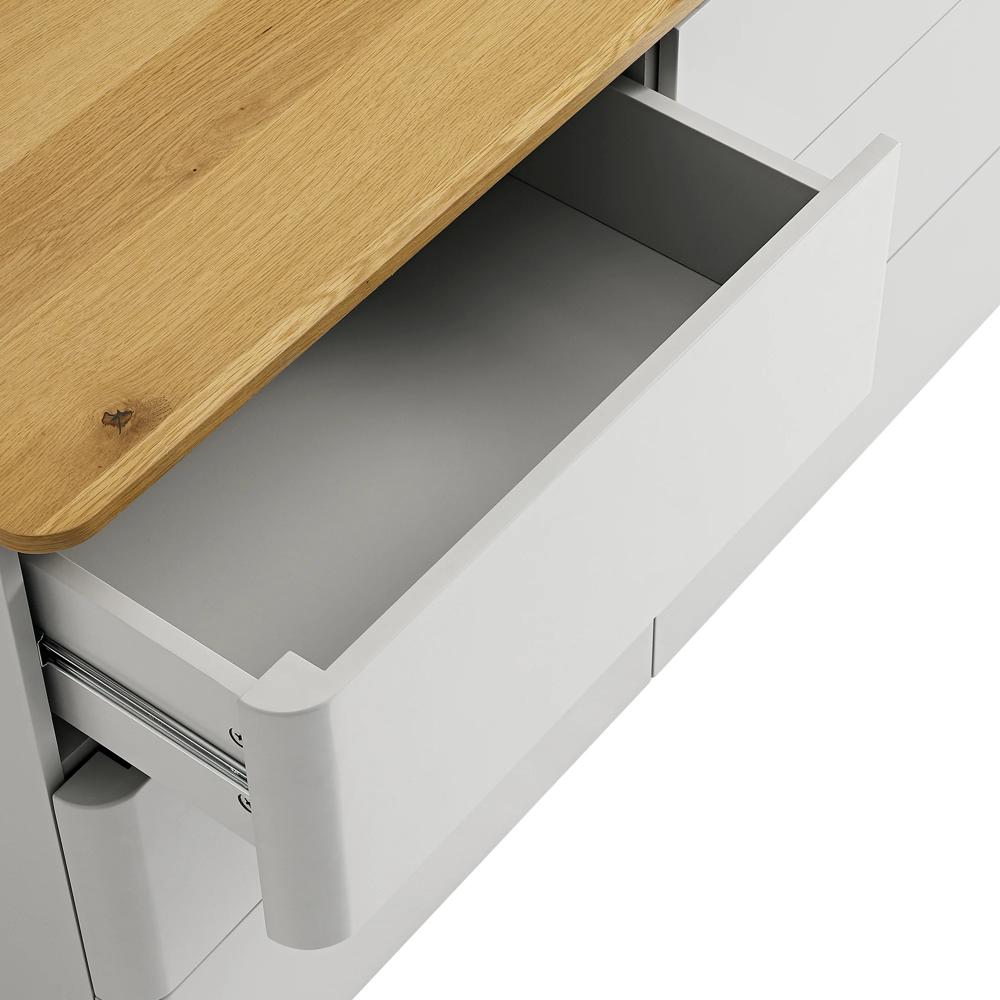 Agnes Curved Edge Chest of 6 Drawers, Dove Grey with Oak Top - Image 12