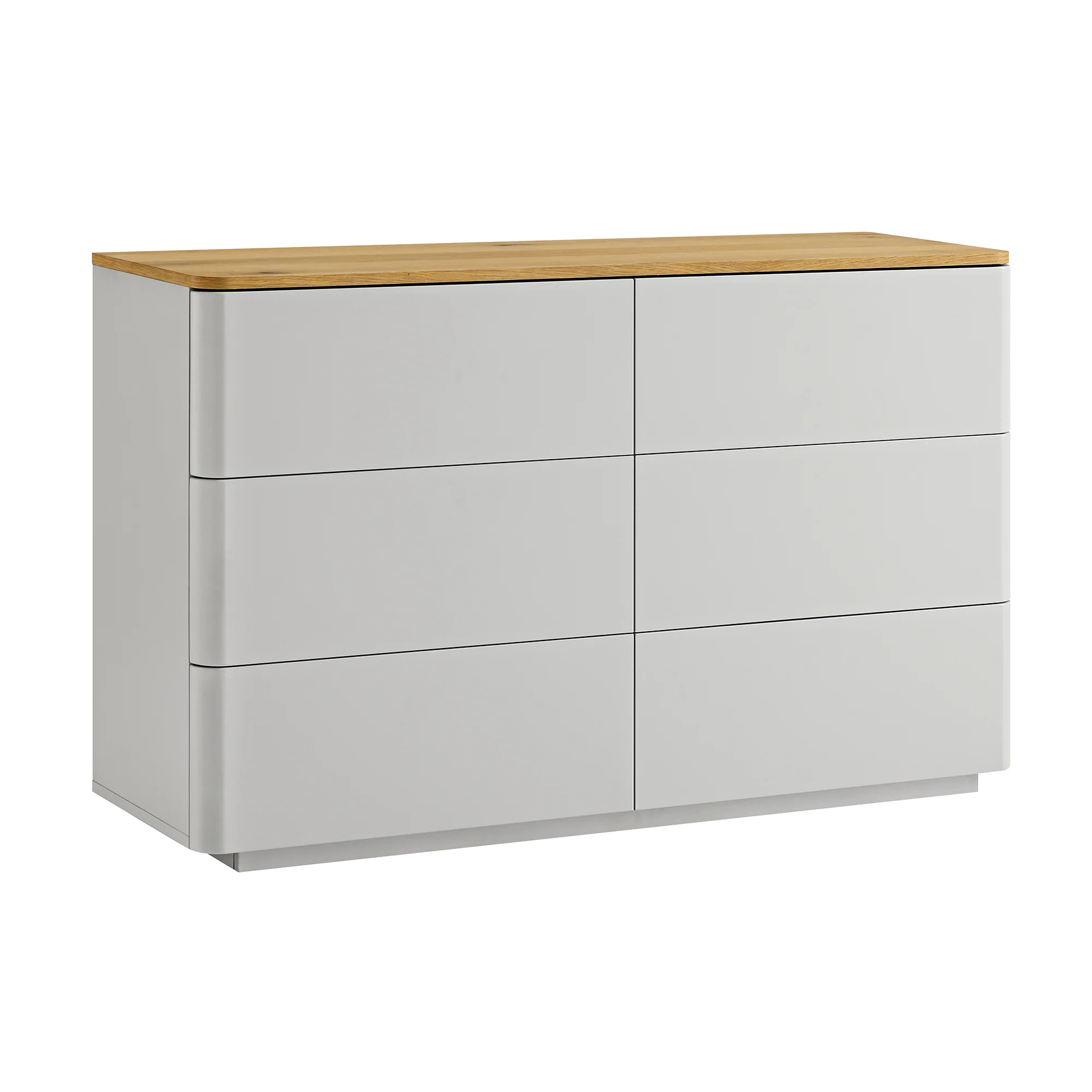 Agnes Curved Edge Chest of 6 Drawers, Dove Grey with Oak Top - Image 6