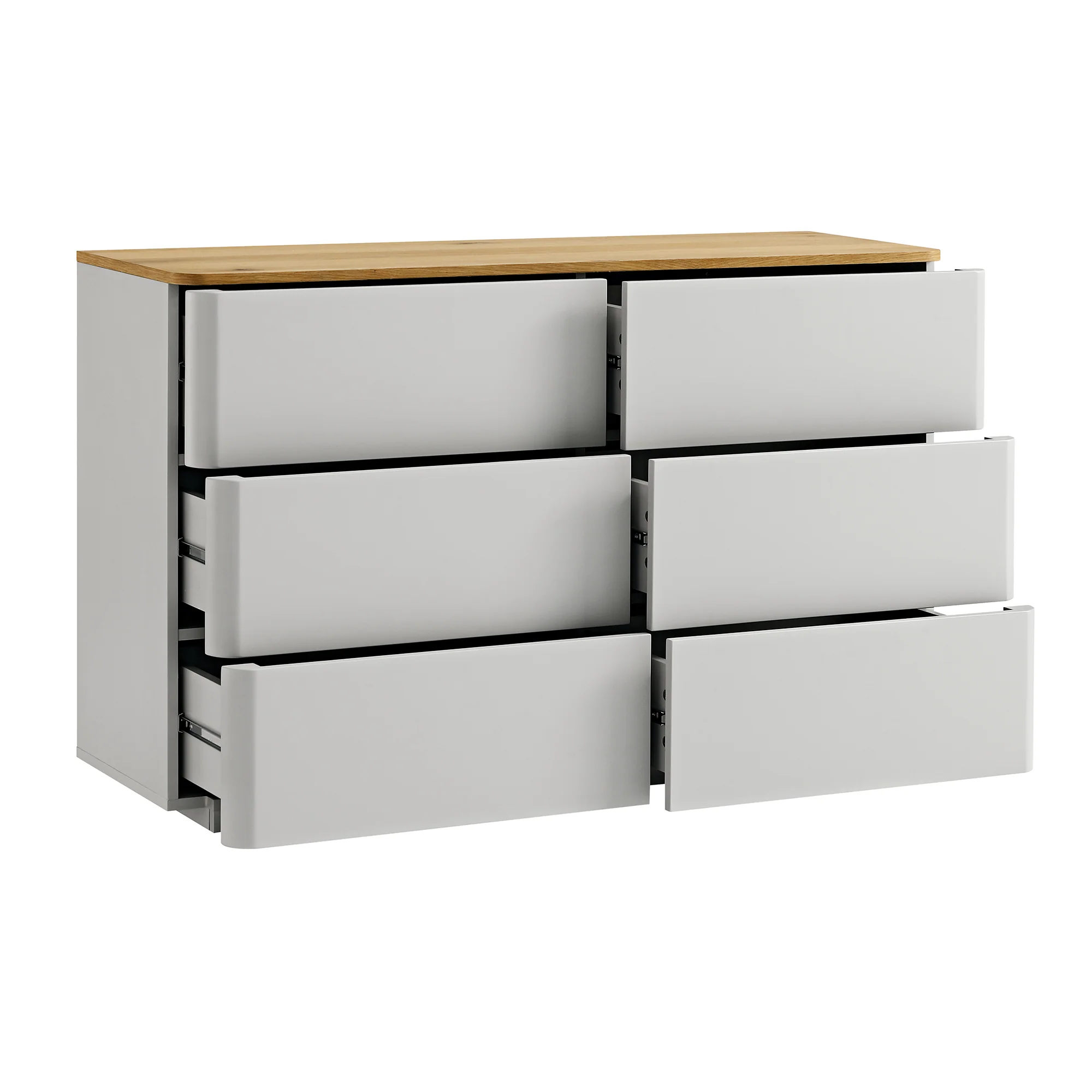 Agnes Curved Edge Chest of 6 Drawers, Dove Grey with Oak Top - Image 8