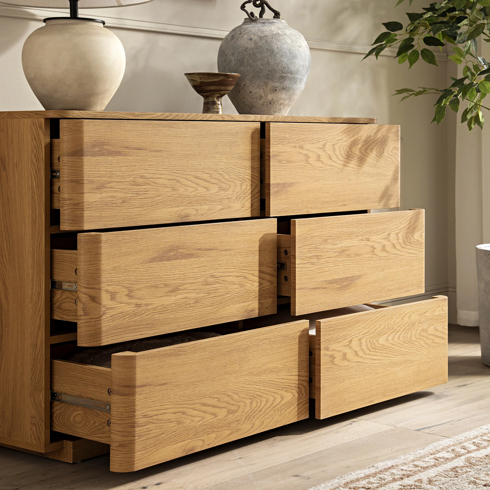 Agnes Curved Edge Chest of 6 Drawers, Natural - Image 3