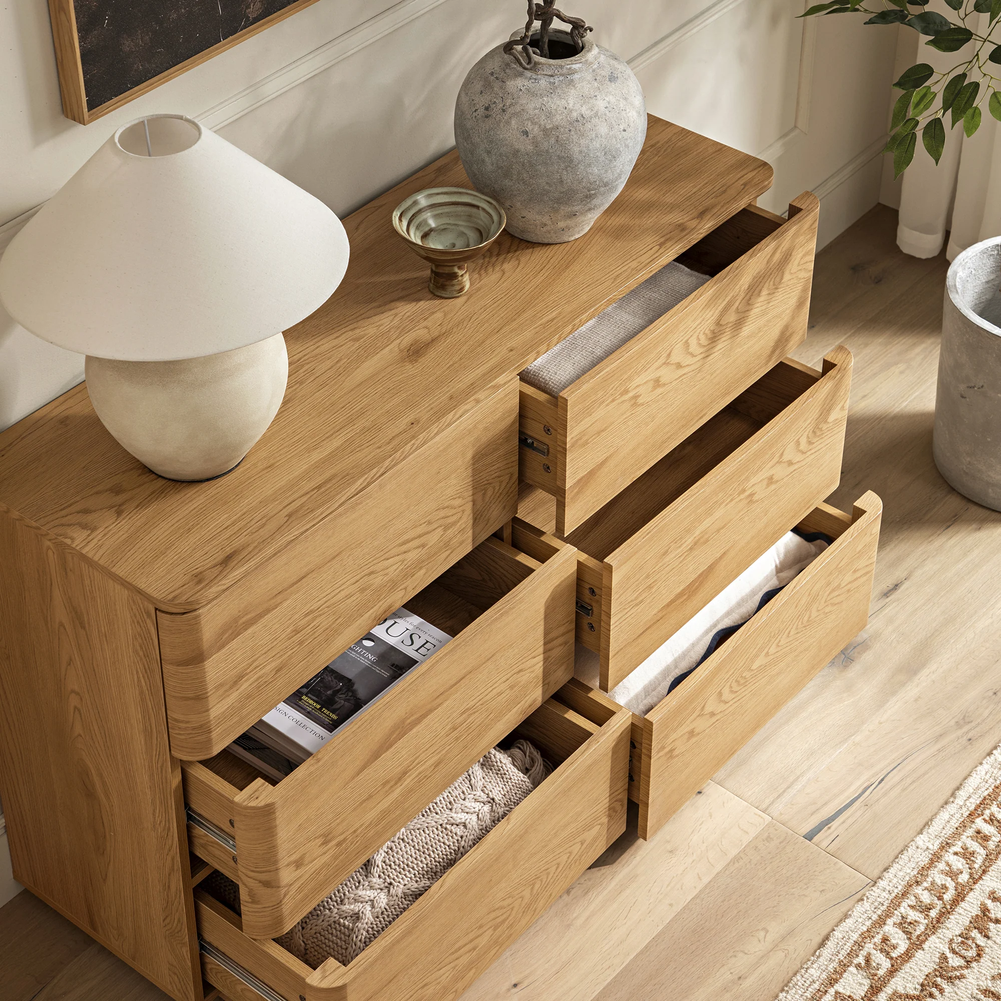Agnes Curved Edge Chest of 6 Drawers, Natural - Image 4