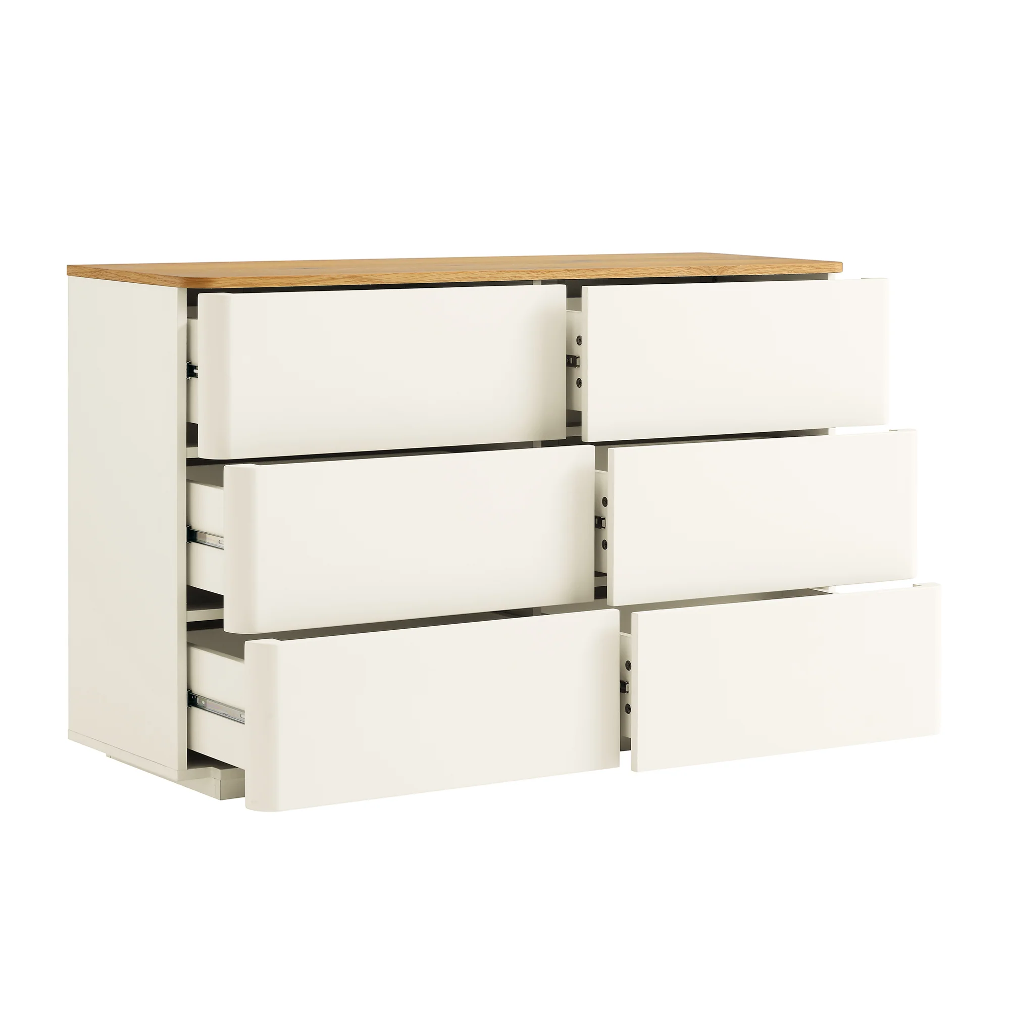 Agnes Curved Edge Chest of 6 Drawers, Off White with Oak Top - Image 8