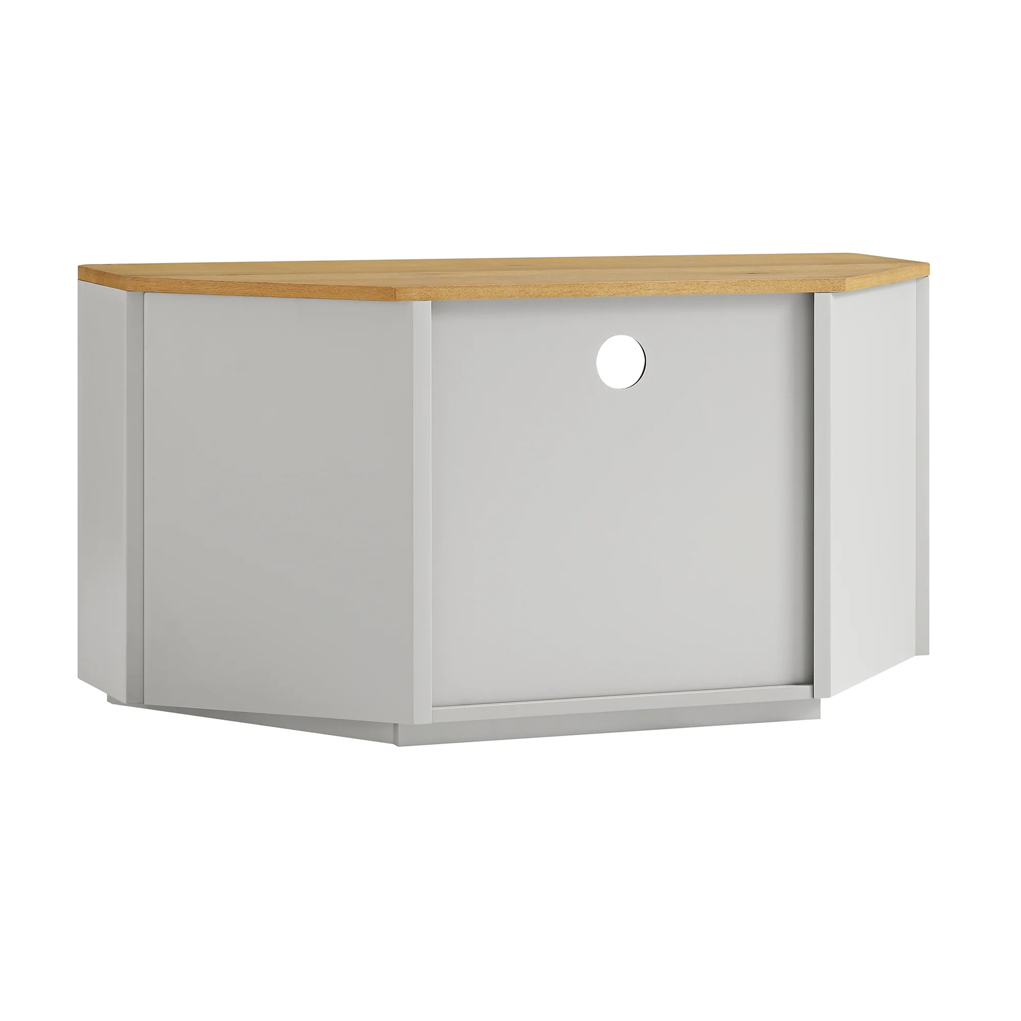 Agnes Curved Edge Corner TV Unit, Dove Grey with Oak Top - Image 10
