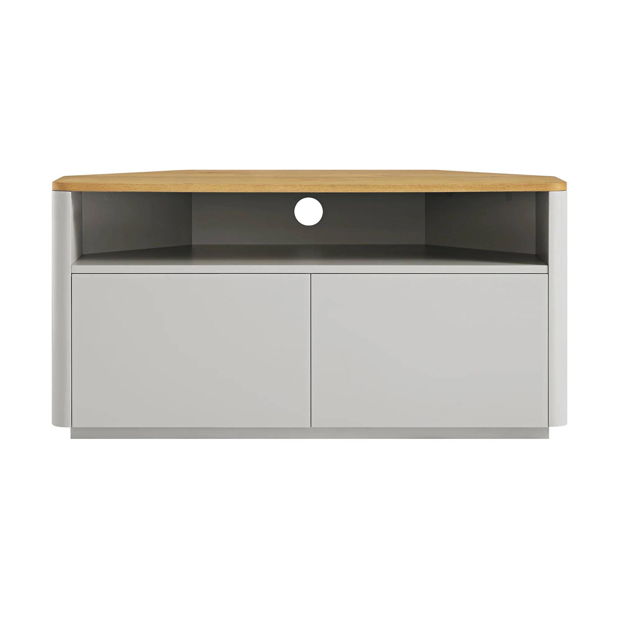 Agnes Curved Edge Corner TV Unit, Dove Grey with Oak Top - Image 5