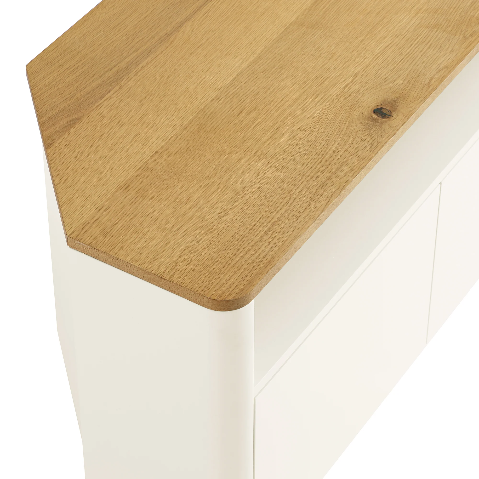 Agnes Curved Edge Corner TV Unit, Off White with Oak Top - Image 12