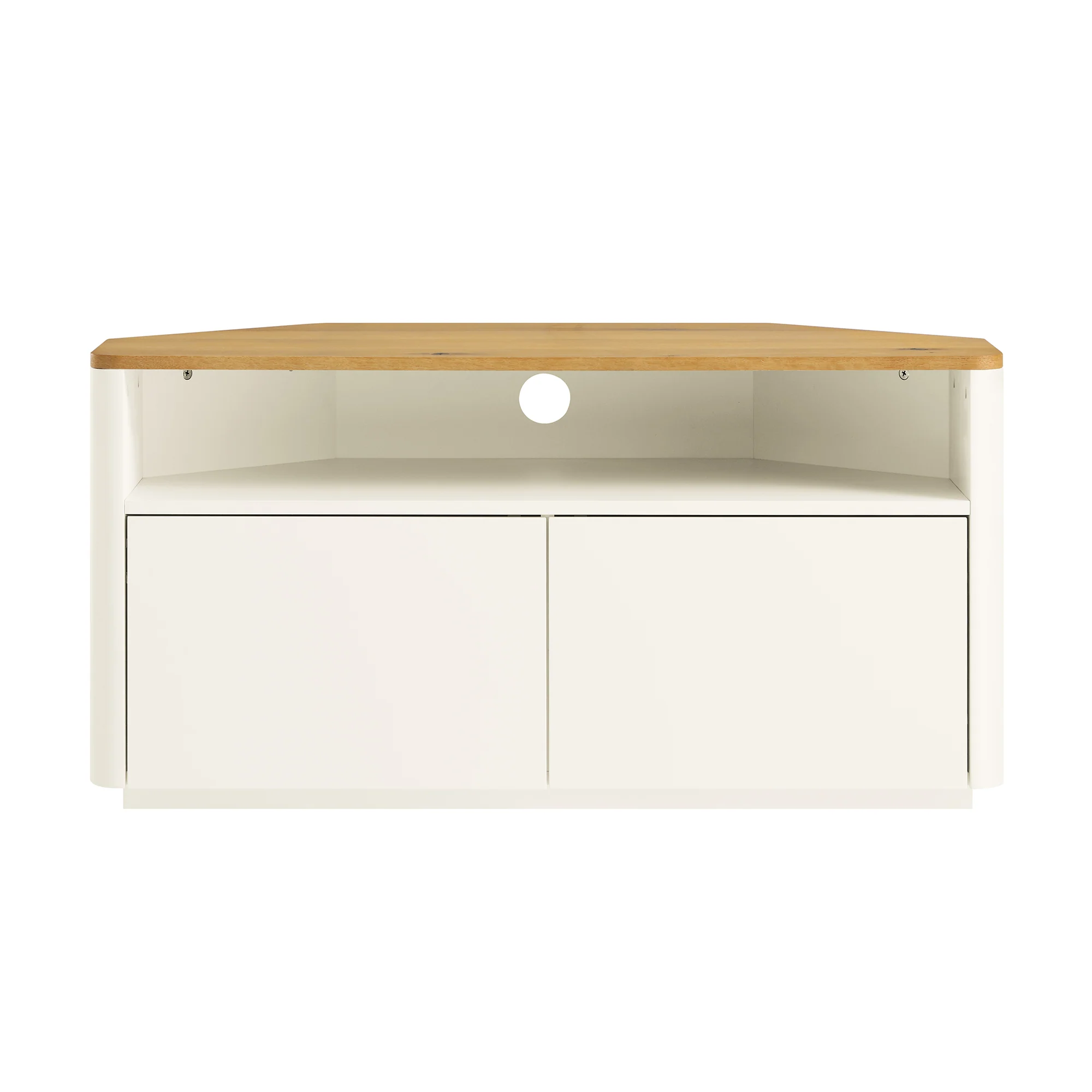 Agnes Curved Edge Corner TV Unit, Off White with Oak Top - Image 6